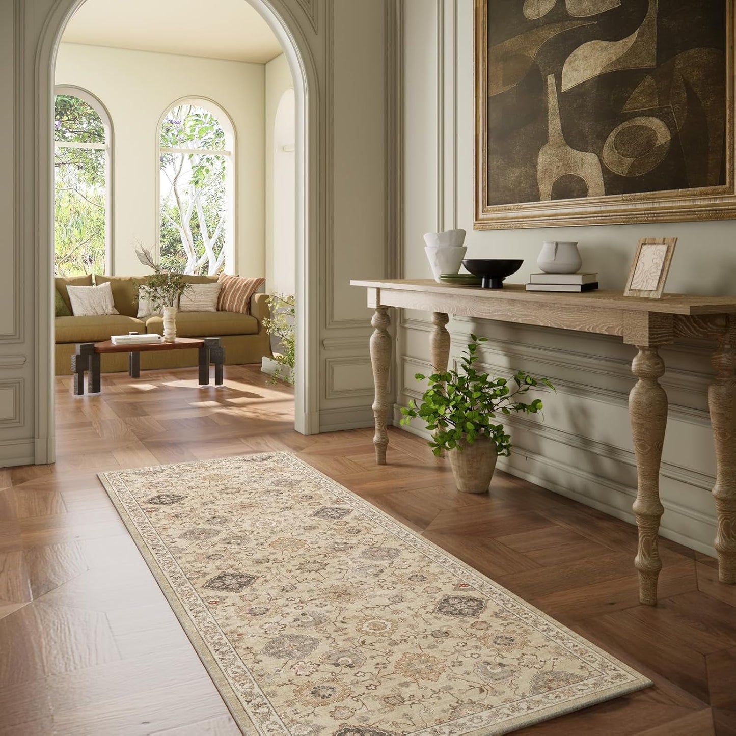 Machine Washable Hallway Runner Rug: 2'6"x8' Kitchen Rugs Stain Resistant Non Slip Low Pile Soft Carpet Runners for Hallways Indoor Entryway Kitchen Beside Bedroom Bathroom Farmhouse