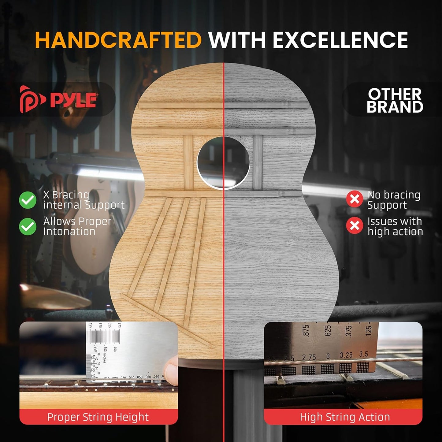 Pyle Beginner Acoustic Guitar Kit, 1/2 Junior Size All Wood Instrument for Kids, Adults, 34" Natural Ash