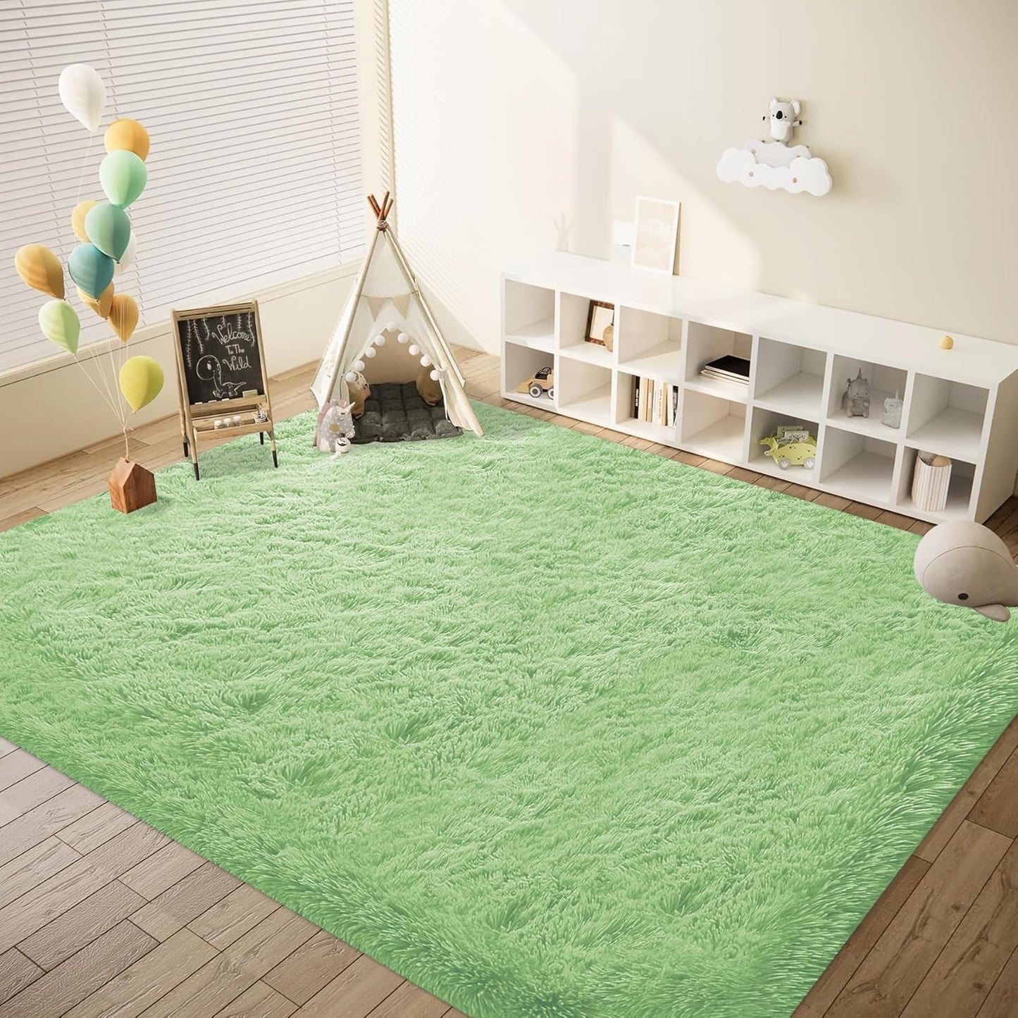 6x9 Area Rug for Living Room: Fluffy Shag Soft Washable Rugs Large Fuzzy Plush Indoor Carpet for Bedroom Nursery Playroom Kids Girls Boys Room (Sage Green, 6'x9')
