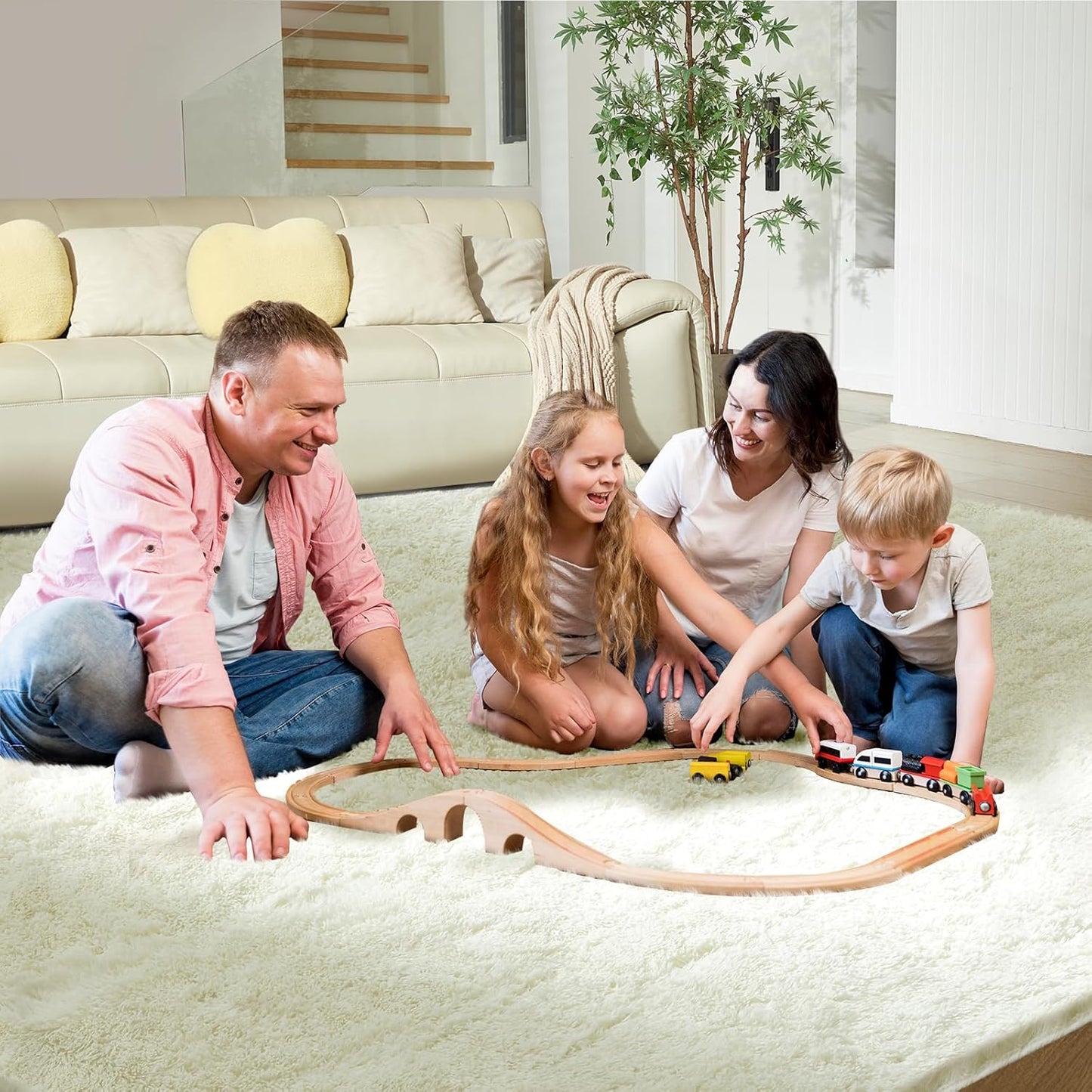 5X8 Ultra Soft Rug for Living Room, Fluffy Shag Area Rug for Bedroom, Modern Shaggy Carpets Fuzzy Rug for Teens Dorm Nursery Home Decor Aesthetic, Upgrade Anti-Skid Durable, Cream White