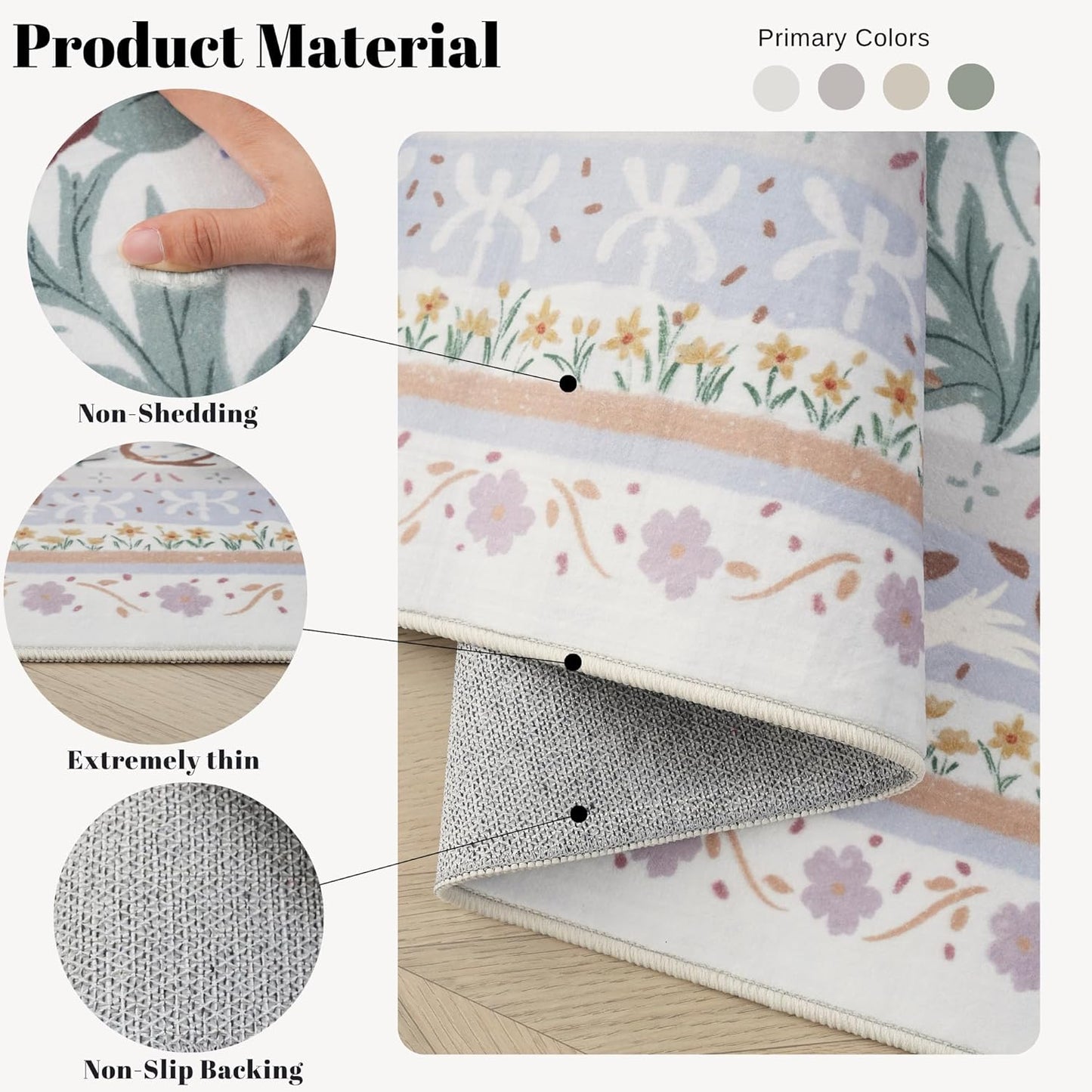 Runner Rug for Kitchen Rug Non Slip 2'x6' Washable Rugs with Rubber Backing Soft Vintage Floral Botanical Carpet Runner for Kitchen, Laundry, Bedroom, Bathroom, Beige