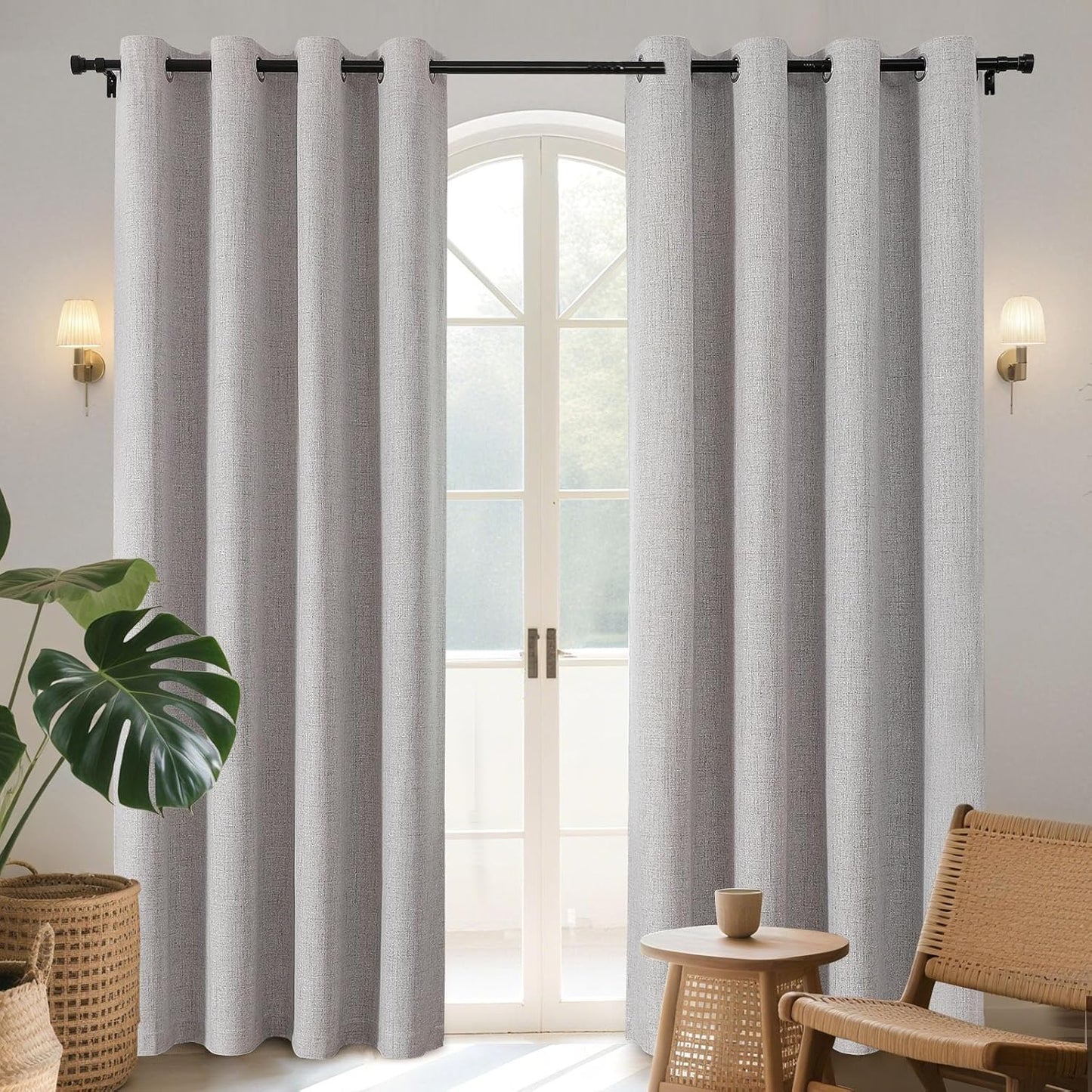 Joydeco Blackout Curtains 72 Inches Long 2 Panels Burg, Room Darkening Curtains for Bedroom, 100% Black Out Textured Thermal Drapes Privacy Protection 2 Panels Set(W52 x L72 Inch, Greyish White)
