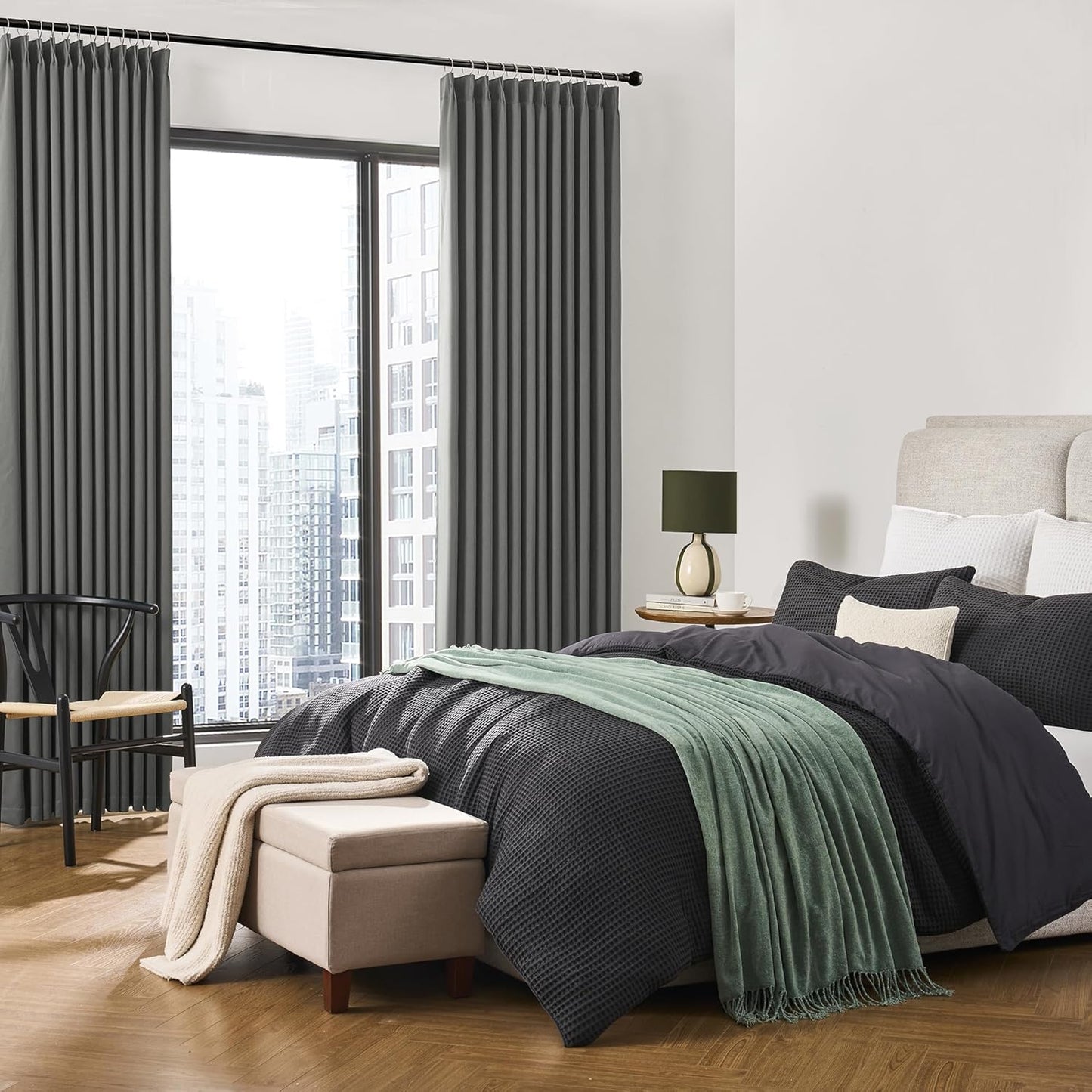 Grey Blackout Curtains 102 Inches Long 2 Panels Set, 60 Inch Wide Pinch Pleated Curtain with Hooks,Thermal Insulated Room Darkening Vertical Window Treatments for Living Room Bedroom 60 x 102