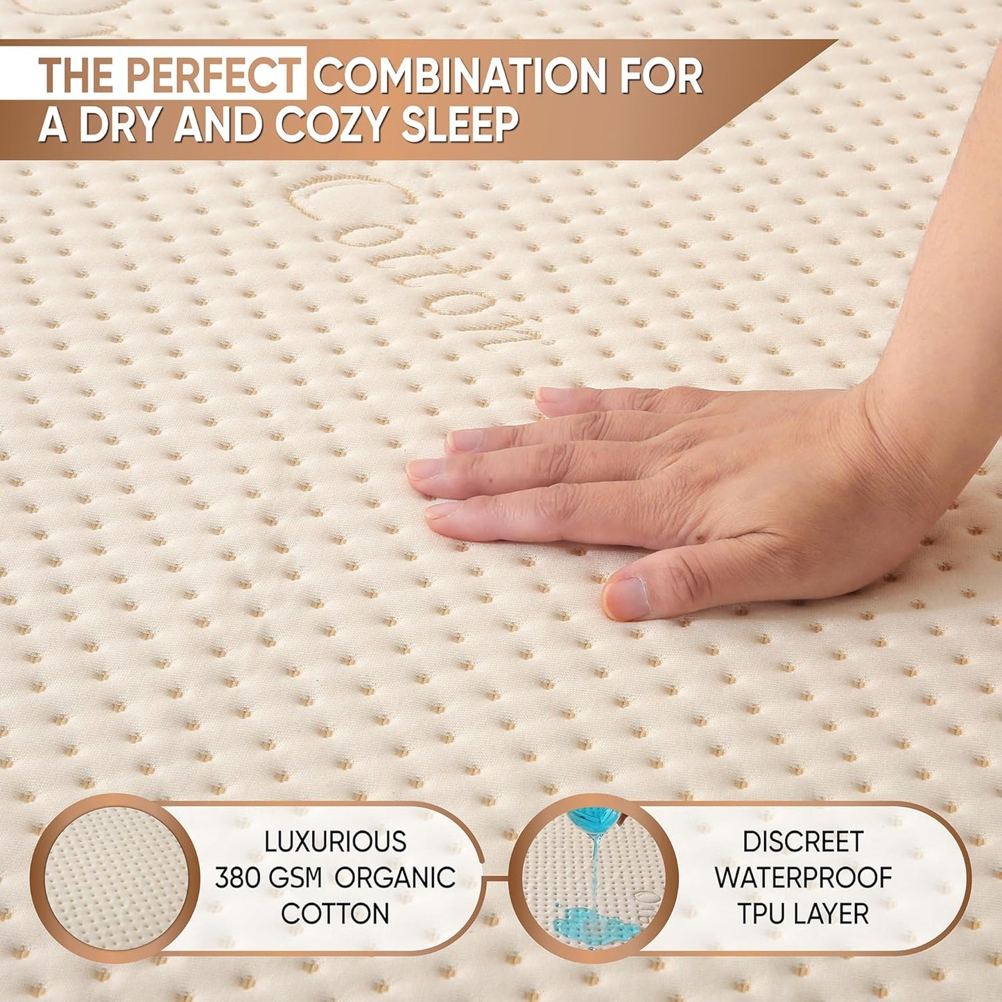 Luxury Waterproof Organic Mattress Protector Queen - Organic Cotton Breathable Mattress Pad Cover - New 380 GSM Comfort - Deep Pocket - Jersey Cotton Skirt - Fitted Comfort