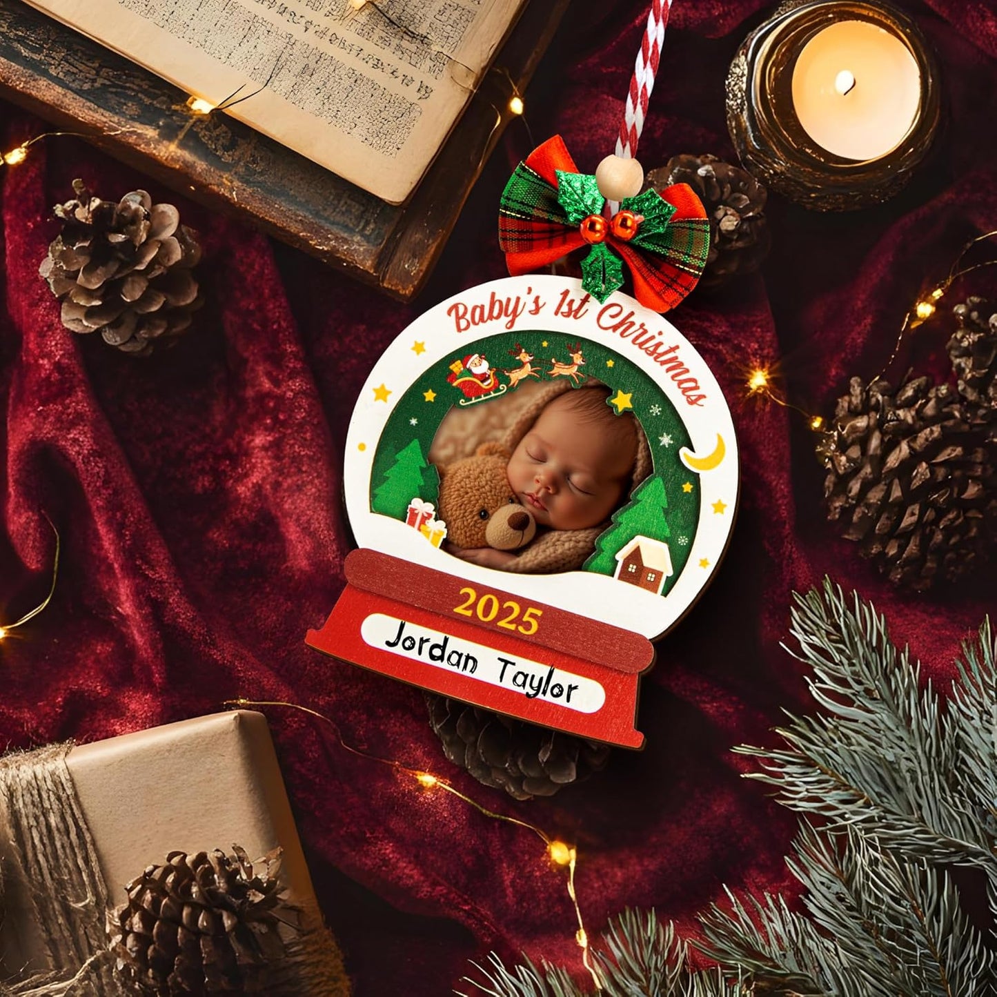 Babys First Christmas Ornament 2025 Girl Boy - Baby 1st Christmas Newborn Keepsake Photo Ideas, Baby Picture Frame Baby's First Xmas Ornament for Xmas Tree Decorations