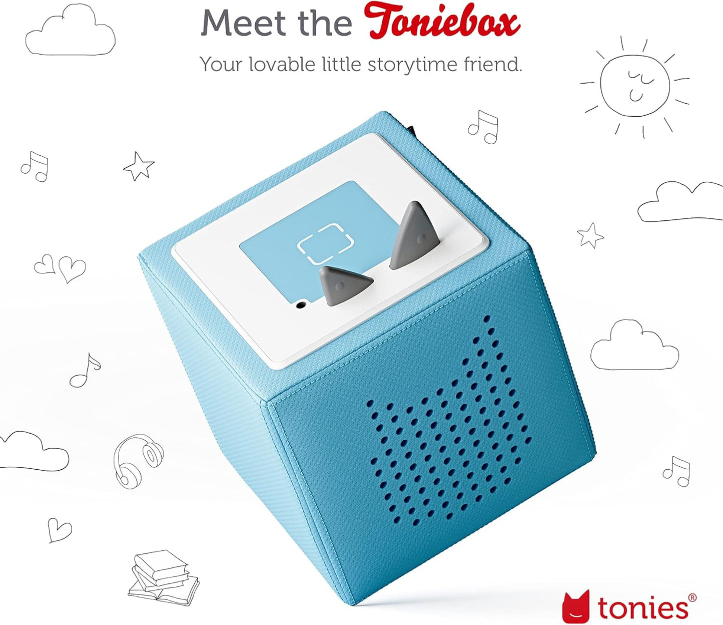 Toniebox Audio Player Starter Set with Spidey, Ghost-Spider, Spin, Black Panther, and Playtime Puppy - Listen, Learn, and Play with One Huggable Little Box - Light Blue