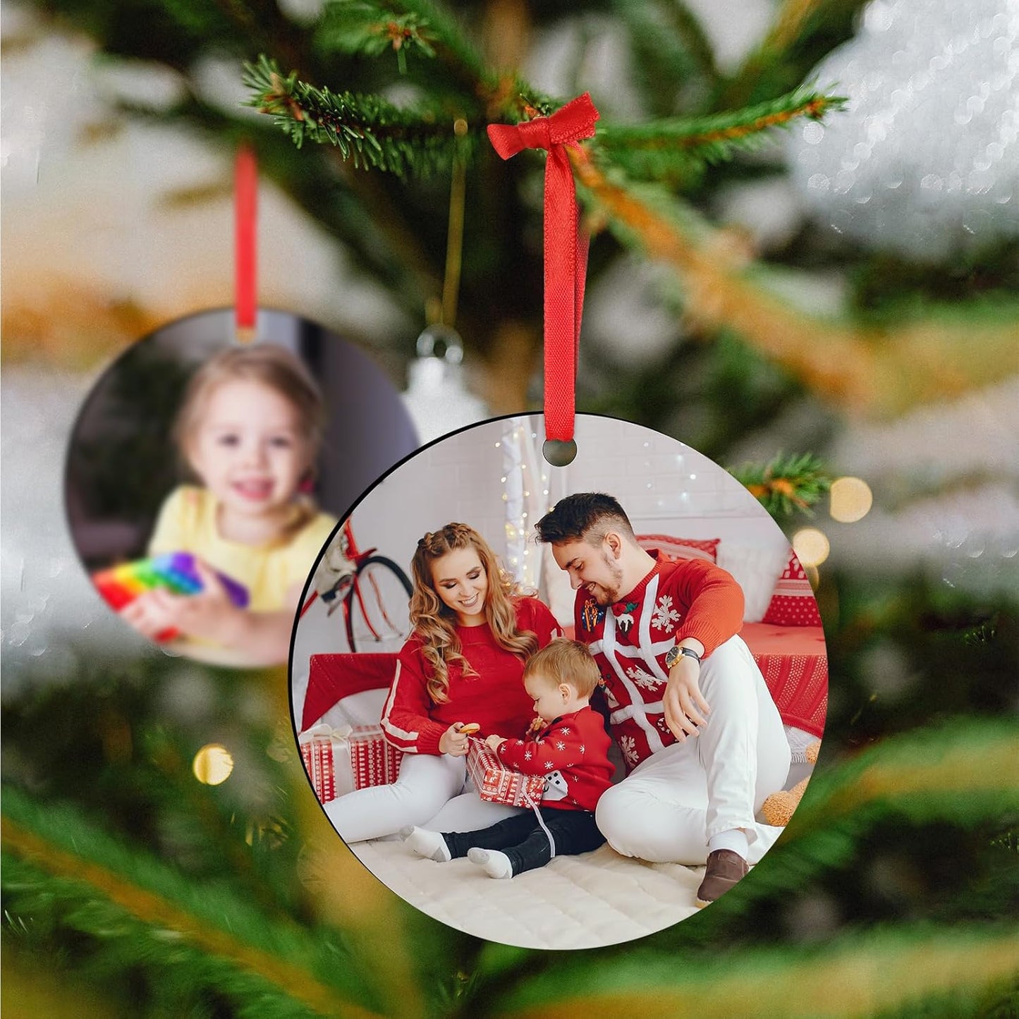 Personalized Christmas Ornaments 2025 Add Photo Text Custom Wood Xmas Tree Hanging Ornament Decoration Gift for Couples Family Birthday Wedding Engagement