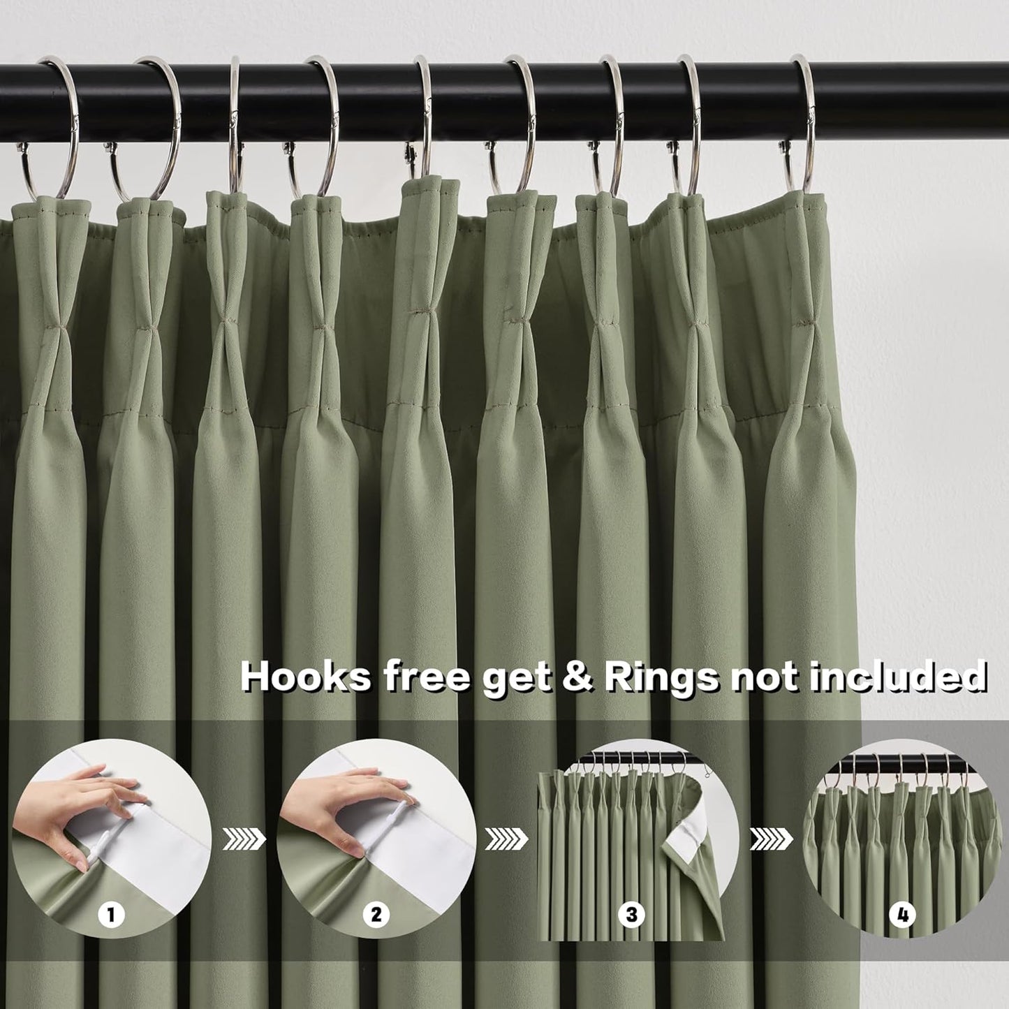 KEQIAOSUOCAI Pinch Pleated Sage Green Blackout Curtains 102 Inches Long, Window Treatment Black Out Curtain for Living Room Darkening Nursery Drapes with Hooks 40x102-2 Panels Set