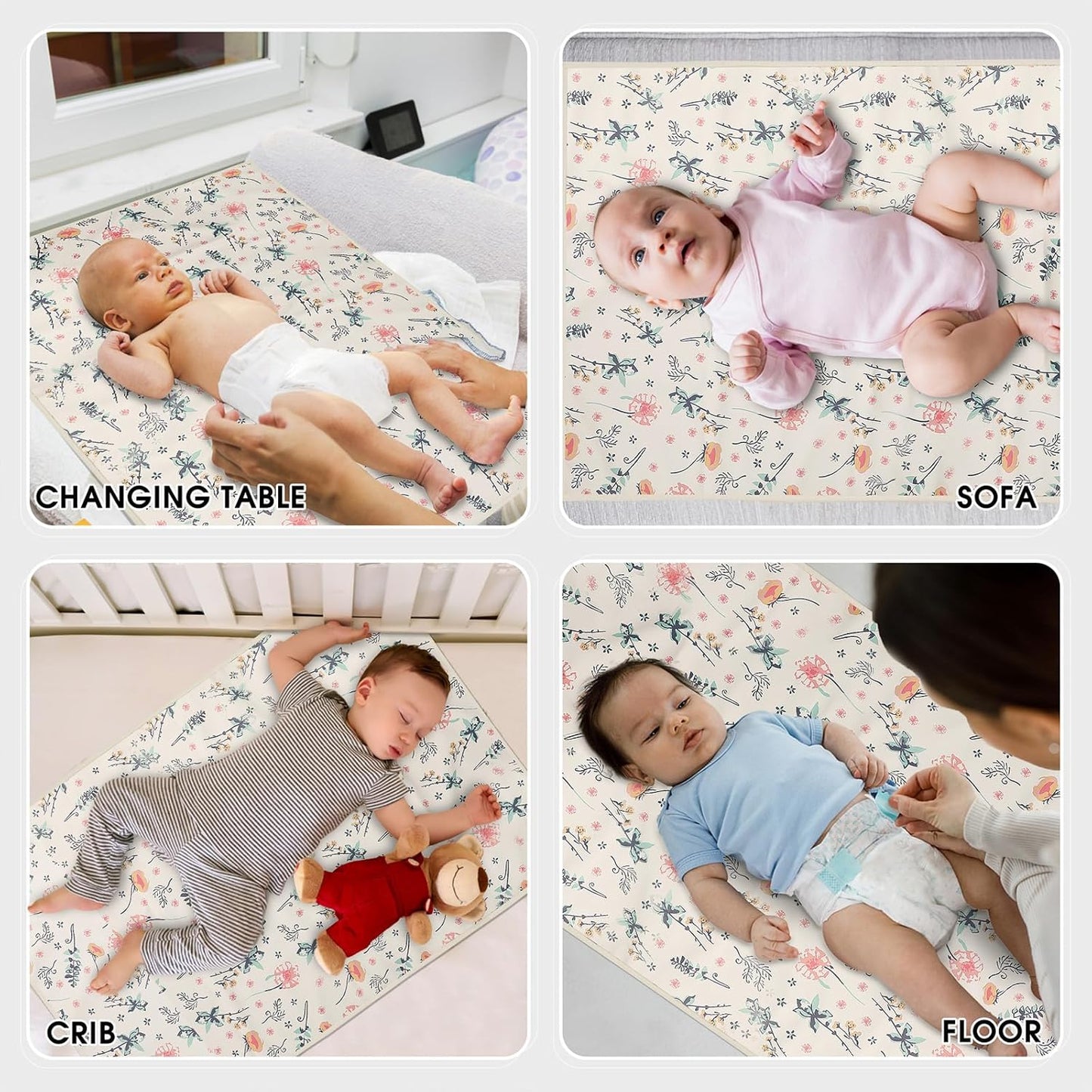 Vegan Leather Baby Changing Mat - Wipeable Portable Changing Pad, Foldable Travel Changing Mat for Baby, Newborns Toddlers Shower Gifts (Floral,20"*28")