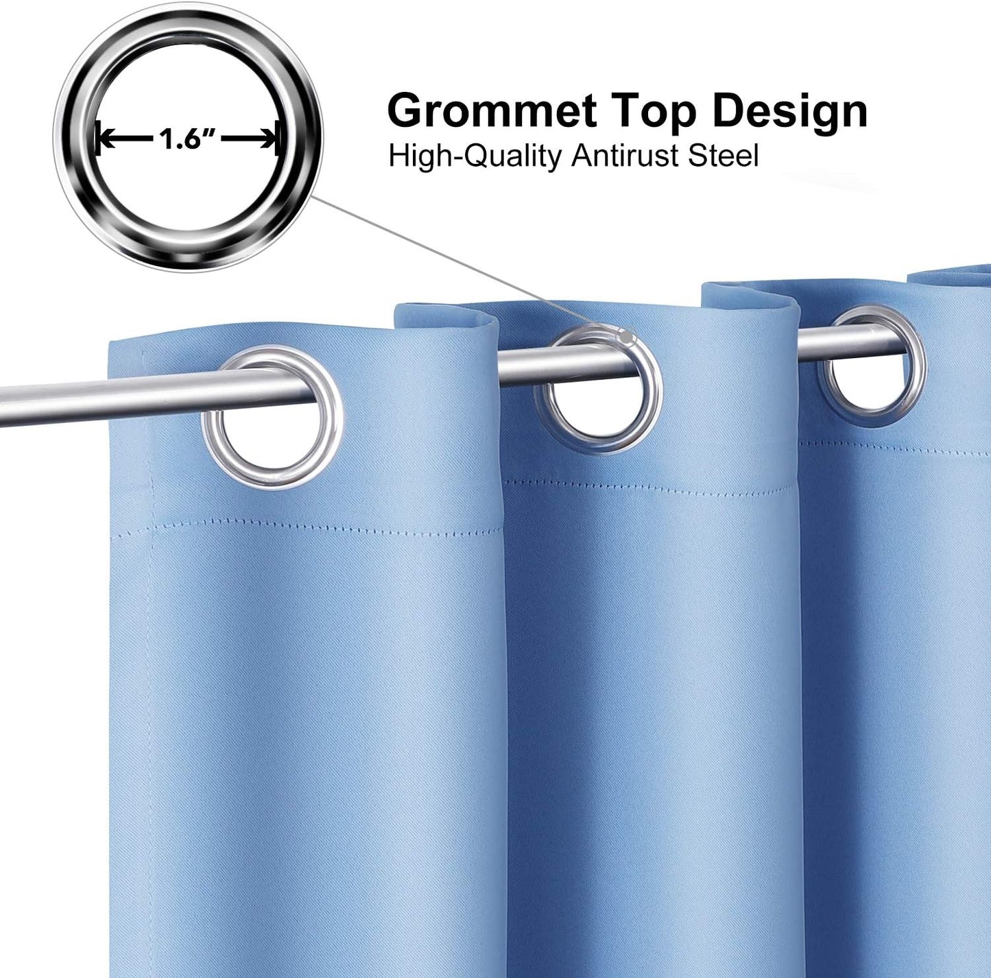 ChrisDowa Grommet Room Darkening Curtains for Bedroom and Living Room - 2 Panels Set Thermal Insulated Blackout Curtains (Sky Blue, 38W x 45L)