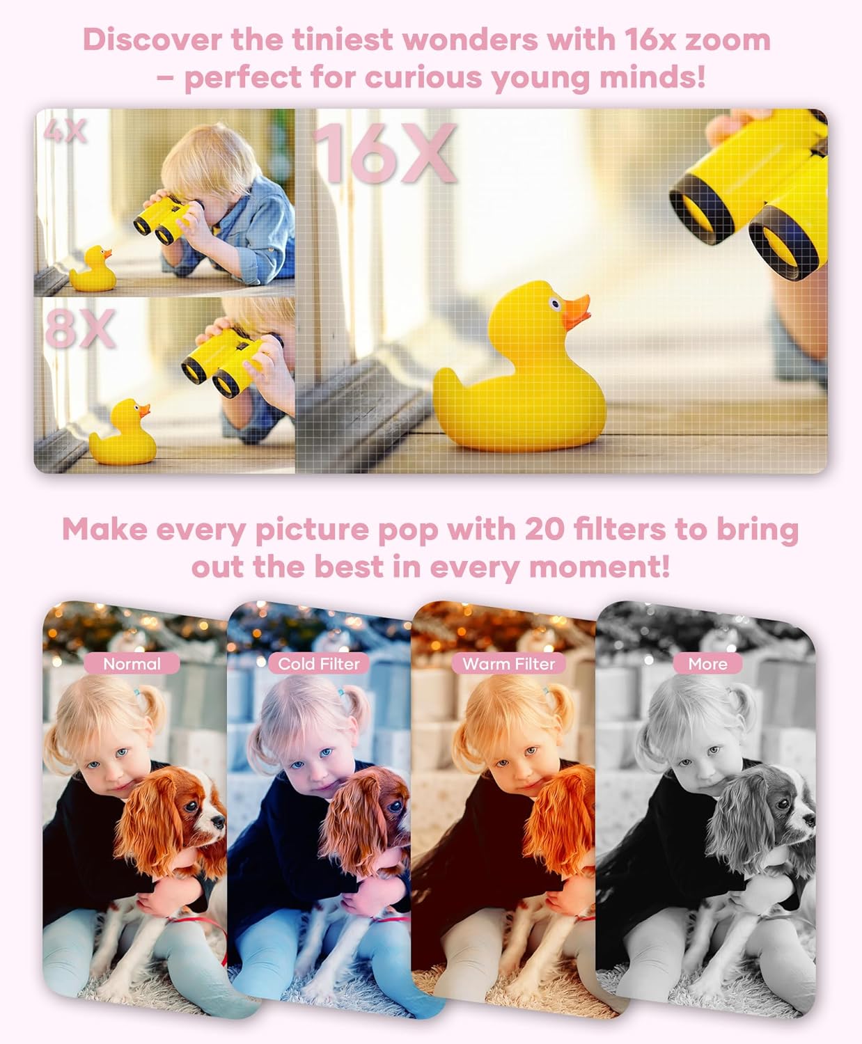 WONNIE Digital Camera 56MP, FHD 1080P Point & Shoot Camera with 32GB SD Card, 2 Batteries, and Lanyard, Ideal for Kids & Teens, Suitable Gift for Girls Pink, 3-Pack