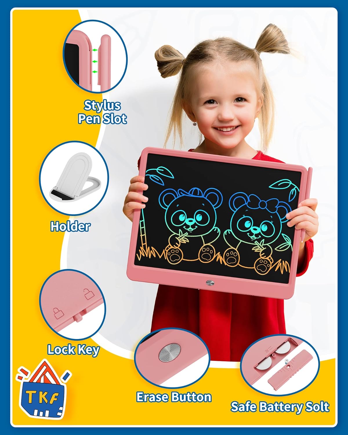 TEKFUN Teen Girl Gifts Ideas, 15inch LCD Writing Tablet for Kids Age 8-10 and Up, Doodle Board 4 5 6 7 Year Old Girl Toys, Mothdays Day Gifts Homeschool Supplies Easter Gifts for Toddlers (Pink)
