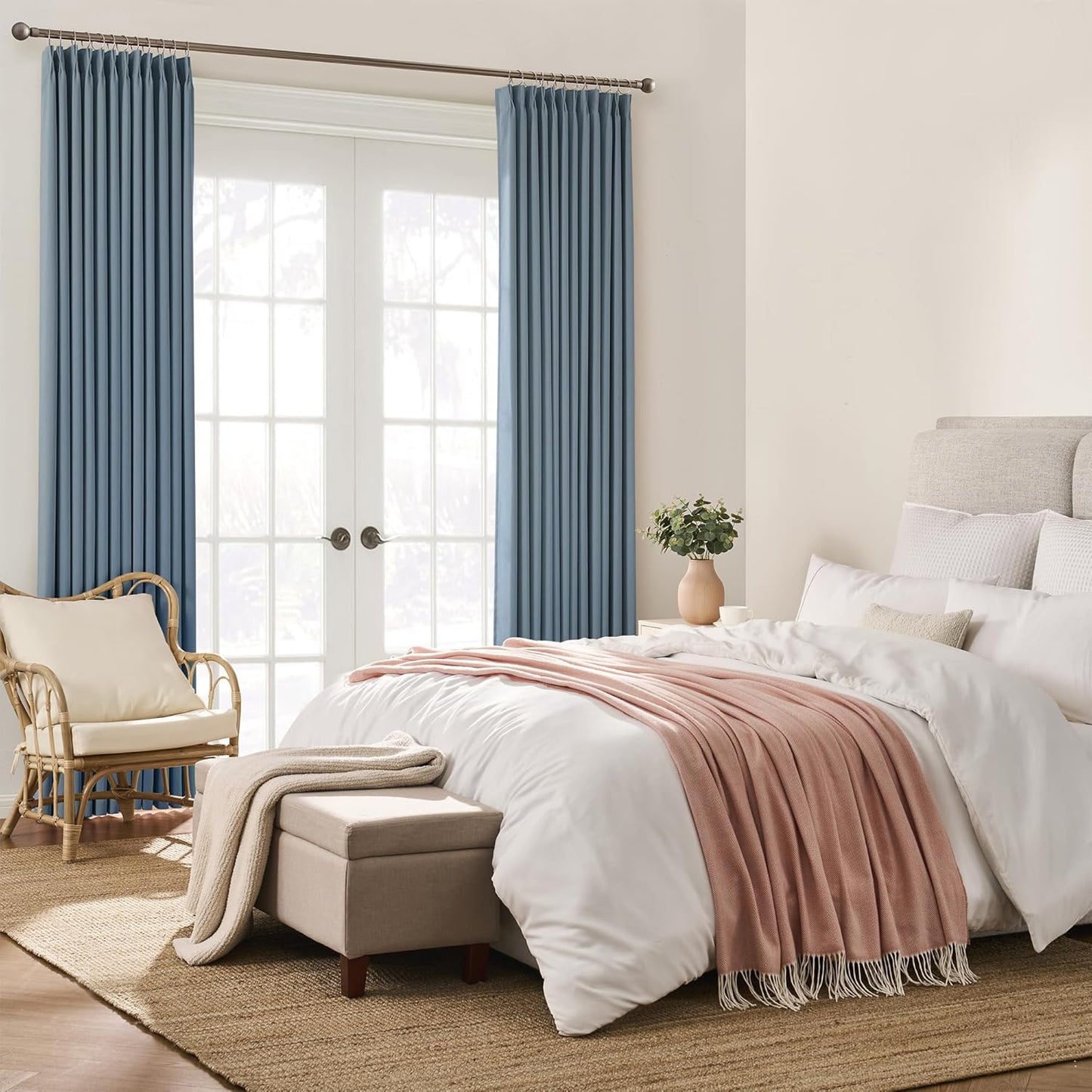 KEQIAOSUOCAI Dusty Stone Blue Pinch Pleated Curtains 108 Inches Long 9 FT Length Room Darkening Curtains/Draperies Luxury Decor for Living Room Nursery 40x108 Inch (2 Panels)