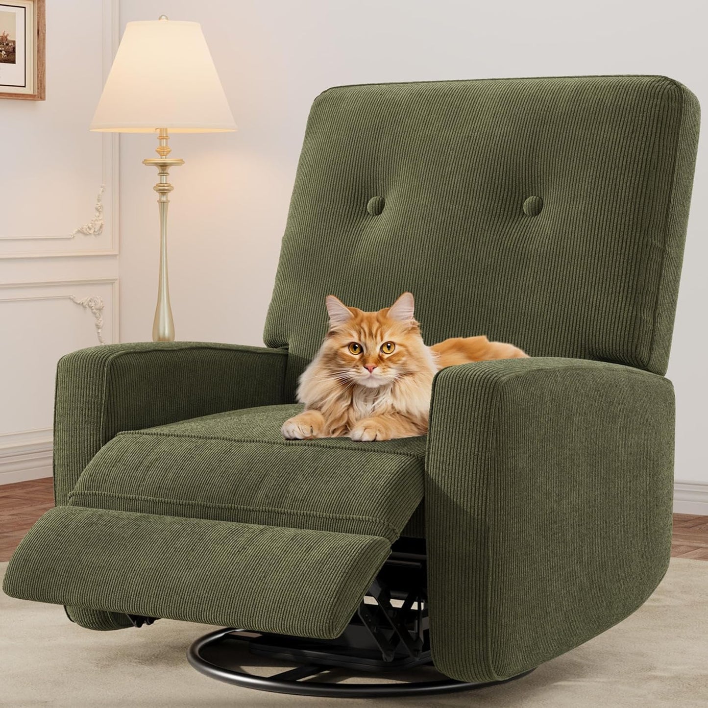 Recliner Chairs, Swivel Rocker Recline, Glider Recliner Nursery Chair for Adults, 360° Swivel Glider Rocking Chair for Living Room, Bedroom, Office, RV, Small Spaces, Corduroy, Green
