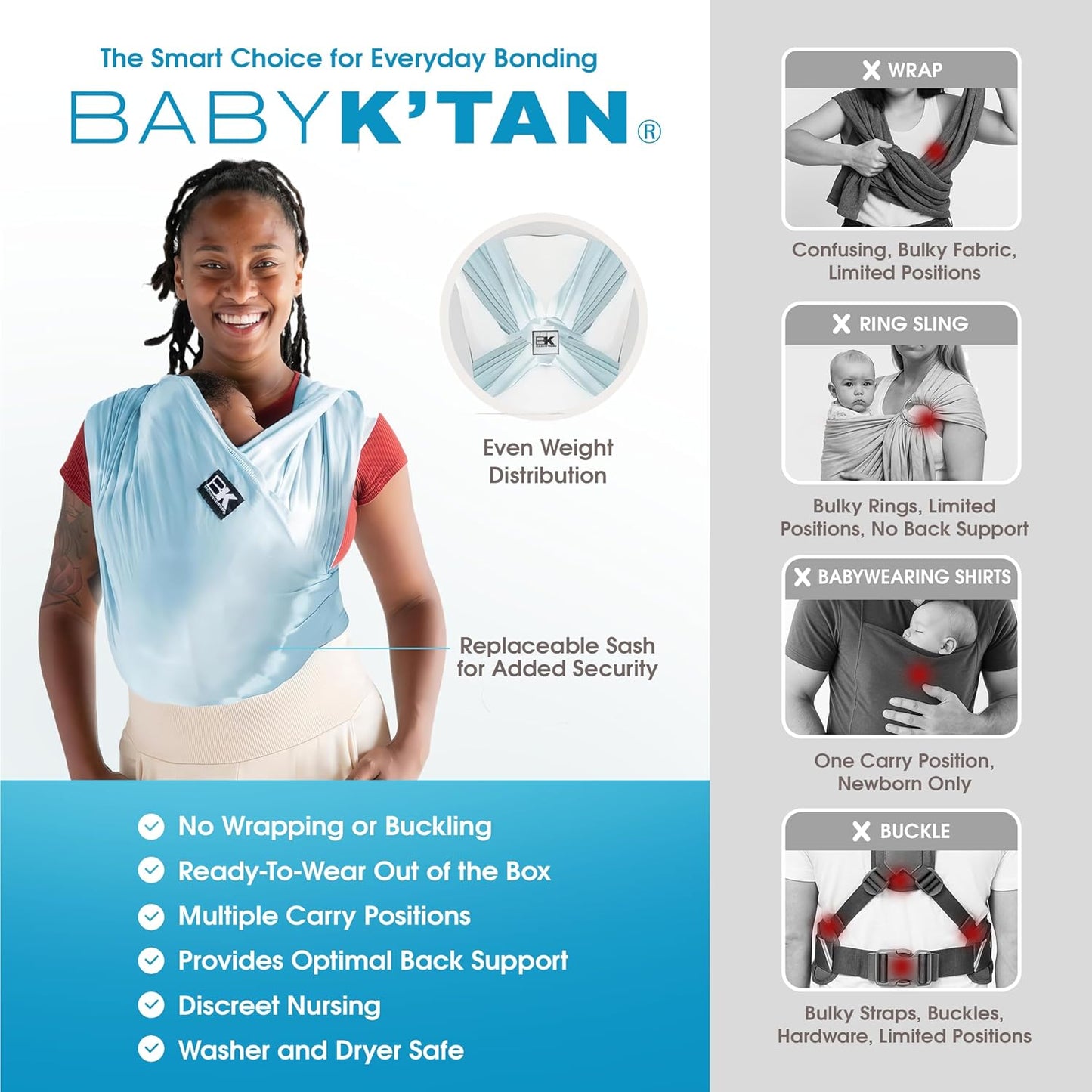 Original Baby K'tan Baby Carrier: #1 Easy Pre-Wrapped, Soft, Slip-On, No Rings, No Buckles | 5 in 1 Baby Sling Gift | The Best Hands Free Infant Wrap For Newborn to Toddler up to 35lb (See Size Chart)