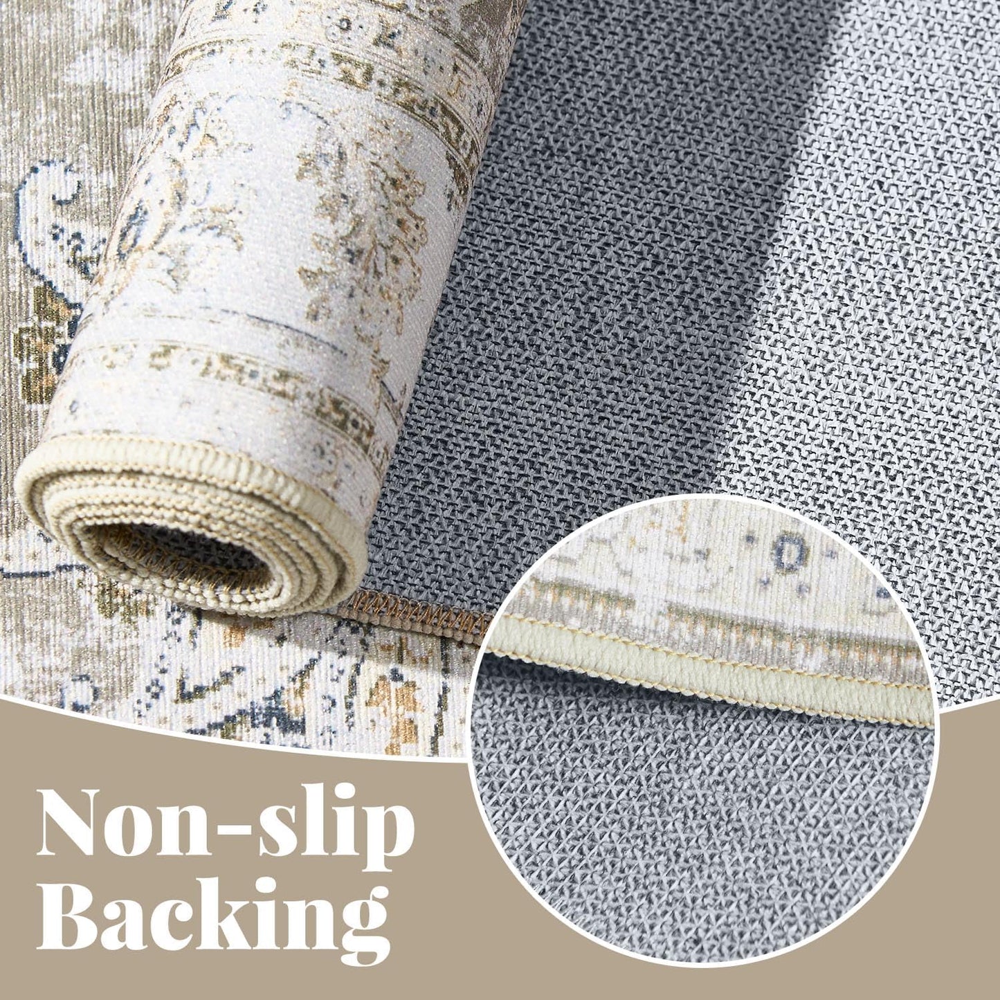 jinchan Long Hallway Runner Rug 2x12 Machine Washable Runner Rug Taupe Vintage Floral Design Non-Slip Ultra-Thin for Kitchen Laundry Room Bedroom Farmhouse (2‘x12',Taupe)