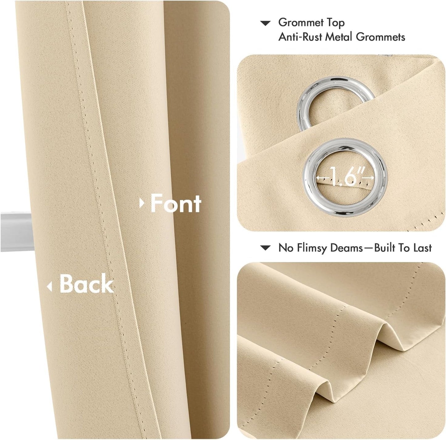 MIULEE Cream Beige Blackout Curtains for Bedroom Living Room 90 Inches Long 2 panels, Thermal Insulated Room Darkening Drapes Solid Grommet Top Noise Reducing Light Blocking Window Curtains 40x90 Inch