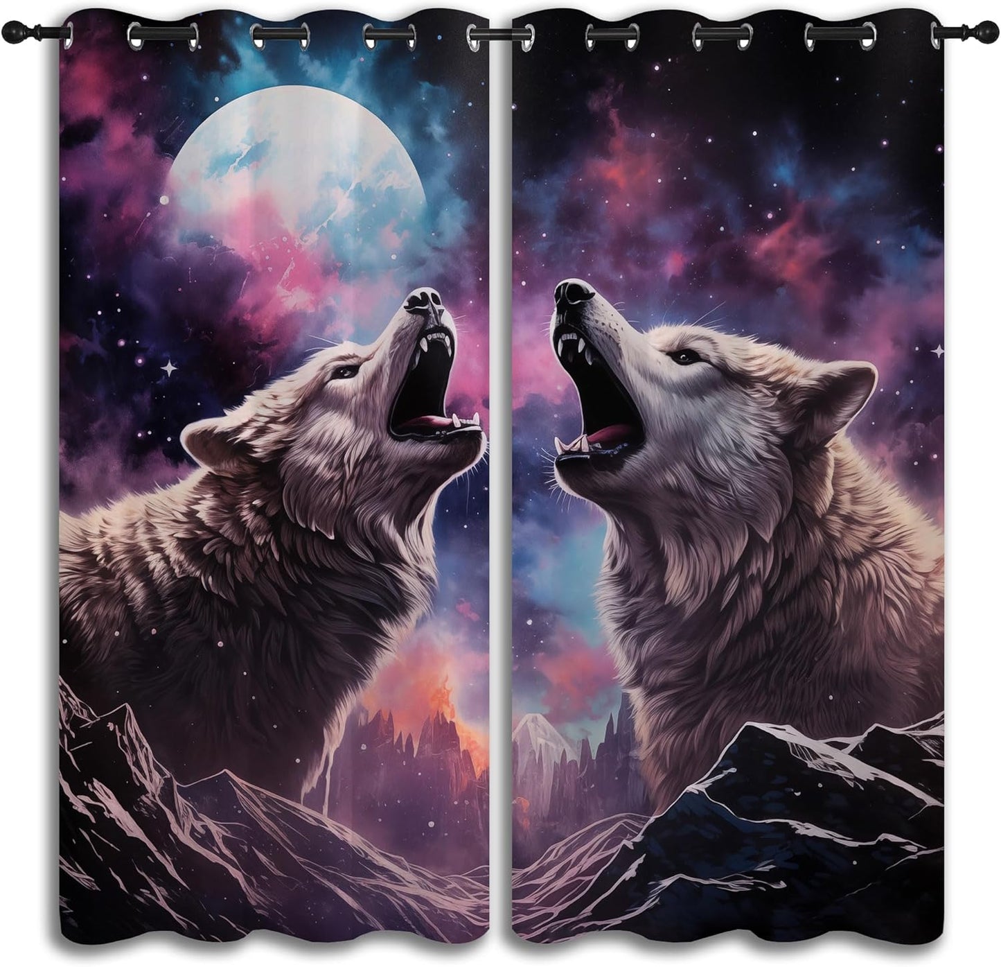 Wolf Blackout Curtains for Boys Girl Bedroom Decor,Fantasy Starry Sky Galaxy Forest Wildlife Thermal Insulated Grommet Drapes Darkening Window Curtain for Living Room Home 72x63 inch