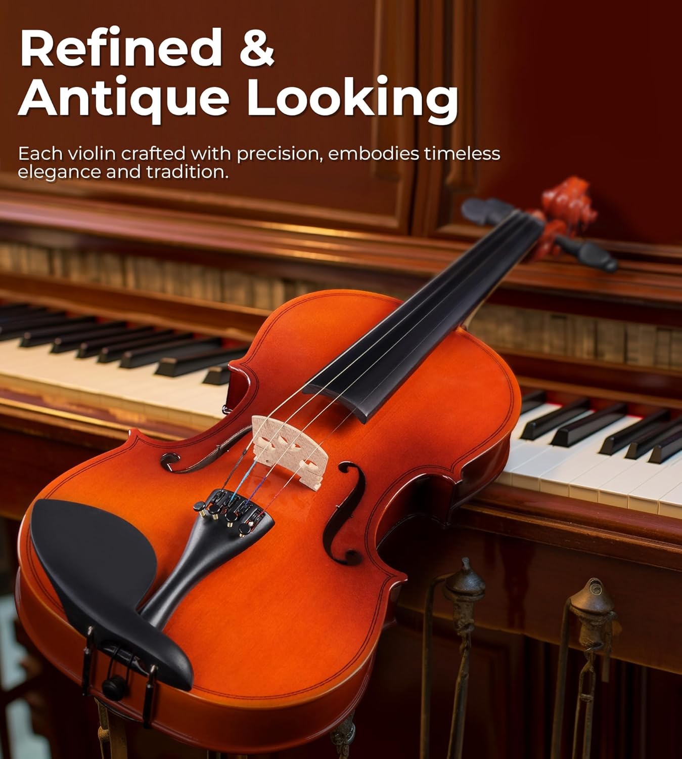 Vangoa Violin 1/2 Size Kids Fiddle Full Set, Half-Size Acoustic Violins Solid Wood Sides Kit with Hard Case, Starter Violin Bundle for Students Beginners 6-10, Premium Novice Accessory Pack