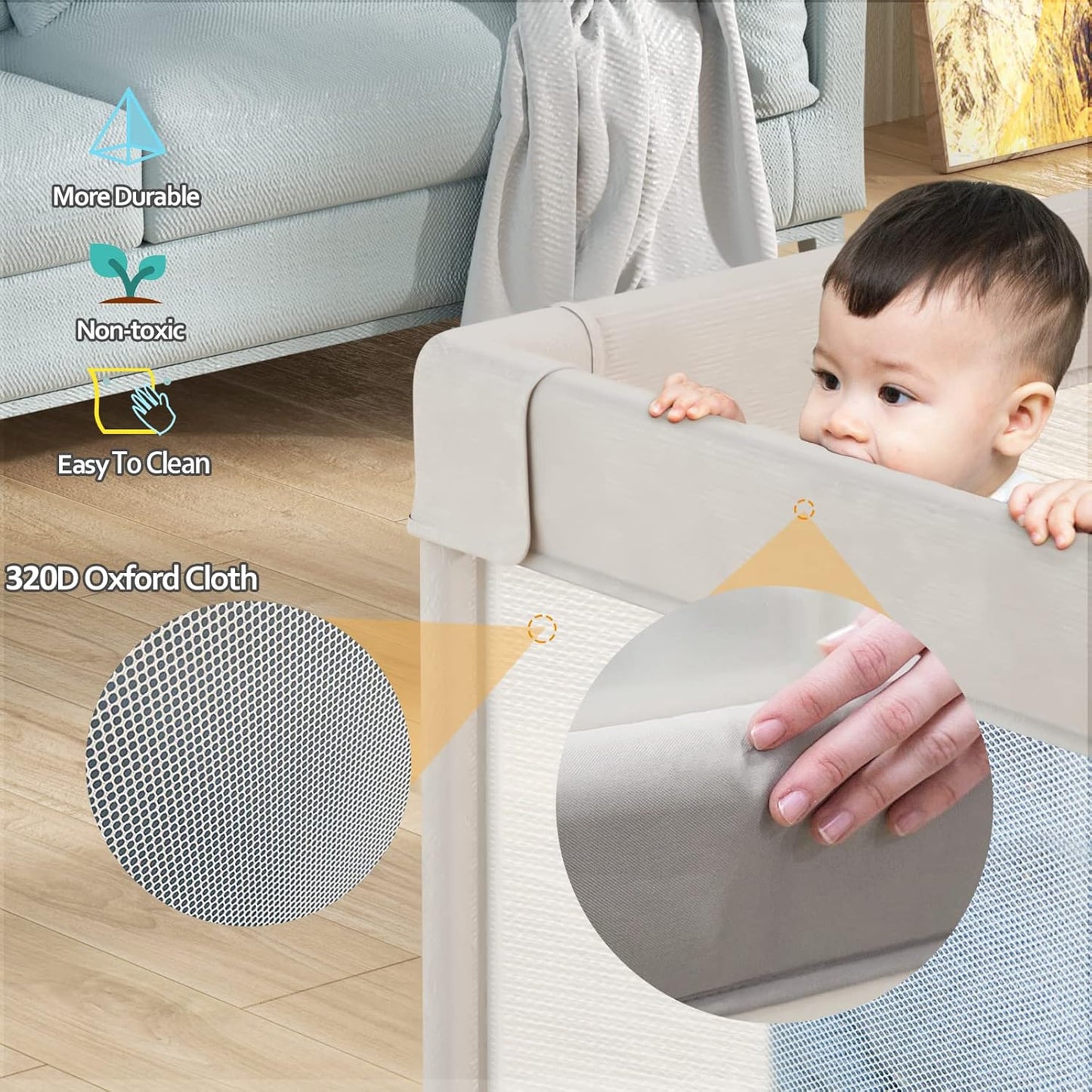 Mloong Baby Playpen with Mat, 59x71 in Extra Large Playpen for Babies and Toddlers, Indoor & Outdoor Activity Center, Safety Baby Fence with Door, Play Pen, Play Yards