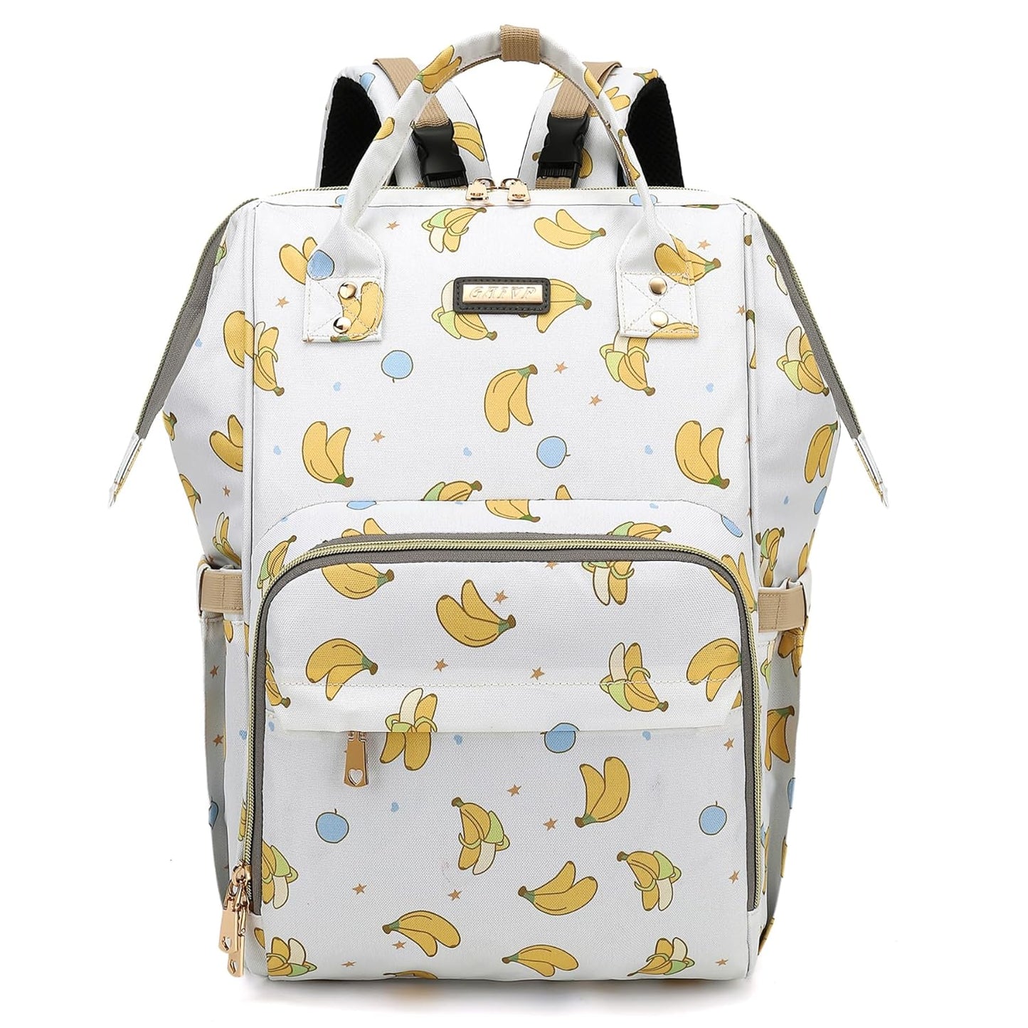 Diaper Bag Backpack, Diaper Bags for Baby Girls Boys, Baby Bags for Moms Dads, Nappy Changing Bag with Insulated Pockets,Multi-functional Waterproof Backpack with Stroller straps -Beige Banana