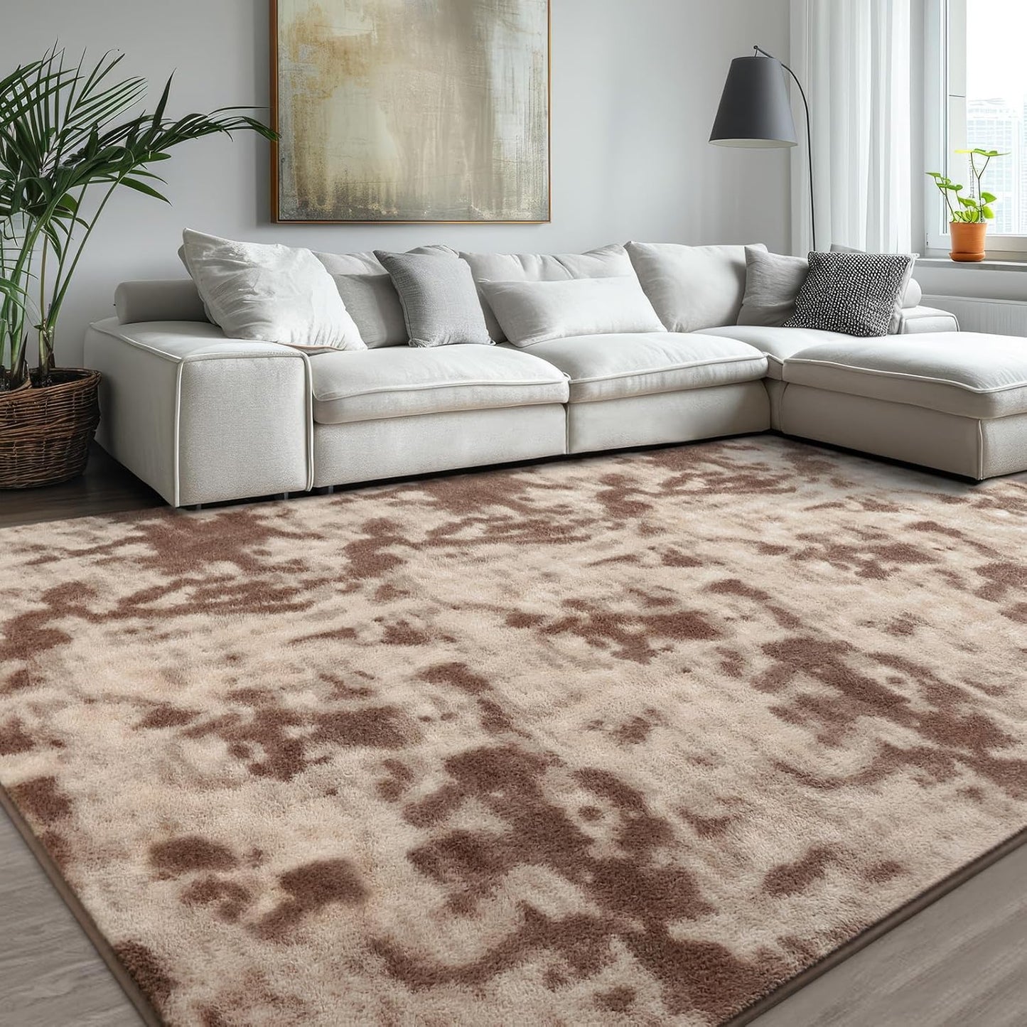 Kimicole 4x6 Washable Area Rugs for Bedroom Living Room, Low Pile Ulta-Thin Solid Color Rug, Non-Slip Soft Fluffy Carpet for Nursery Kids Room Dorm Room Home Decor (Brown)