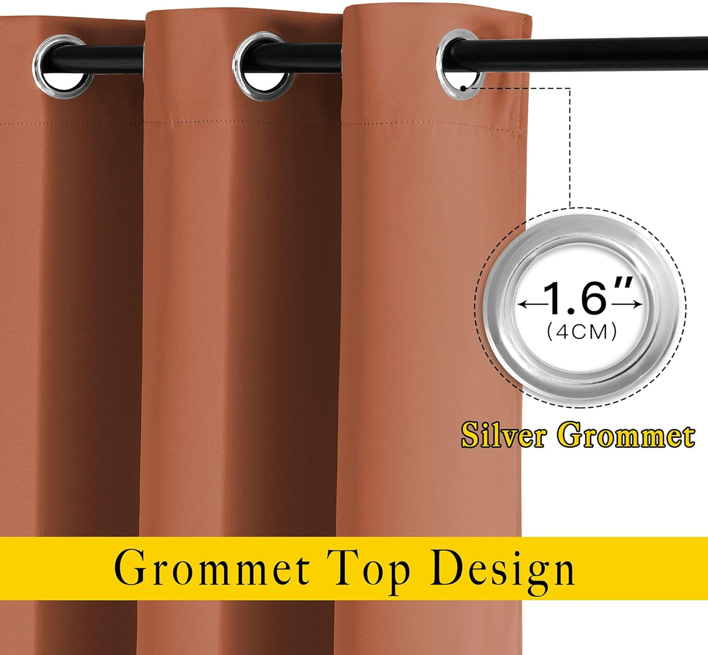 NICETOWN Half Window Curtains for Bedroom - Grommet Modern Thermal Insulated Blackout Window Drapes Sound Reducing for Nursery/Kitchen, Burnt Orange, W52 x L54, Set of 2
