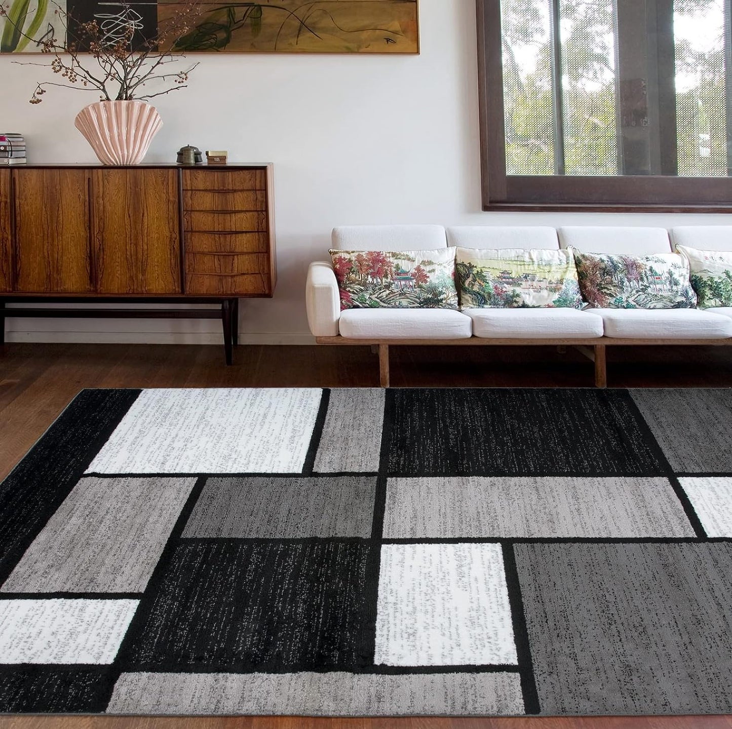 Rugshop Contemporary Modern Boxes for Home Office,Living Room,Bedroom,Kitchen Non Shedding Area Rug 6' 6" X 9' Gray