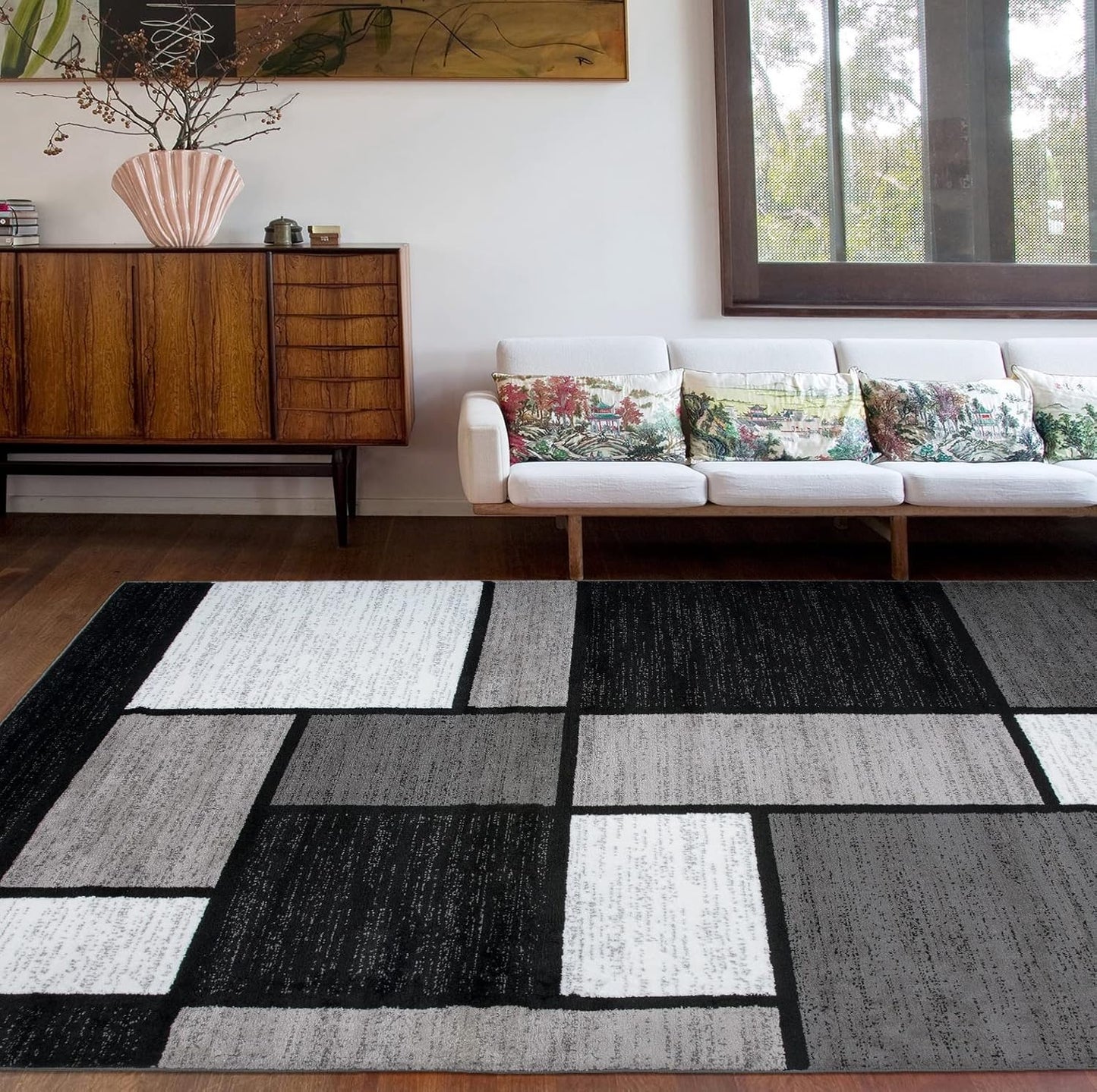 Rugshop Contemporary Modern Boxes for Home Office,Living Room,Bedroom,Kitchen Non Shedding Area Rug 10' X 14' Gray