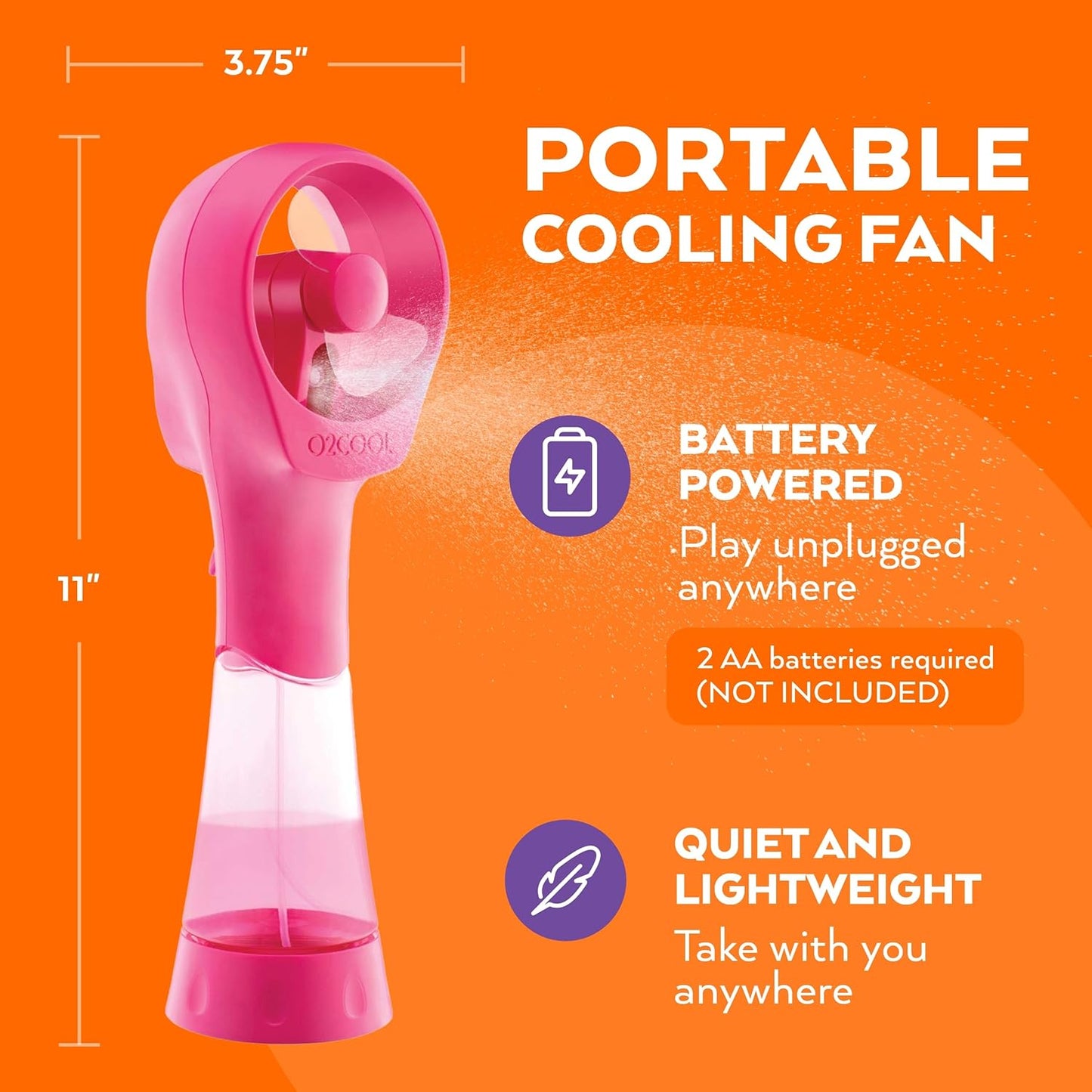 O2COOL Elite Battery Powered Handheld Water Misting Fans (Raspberry)…