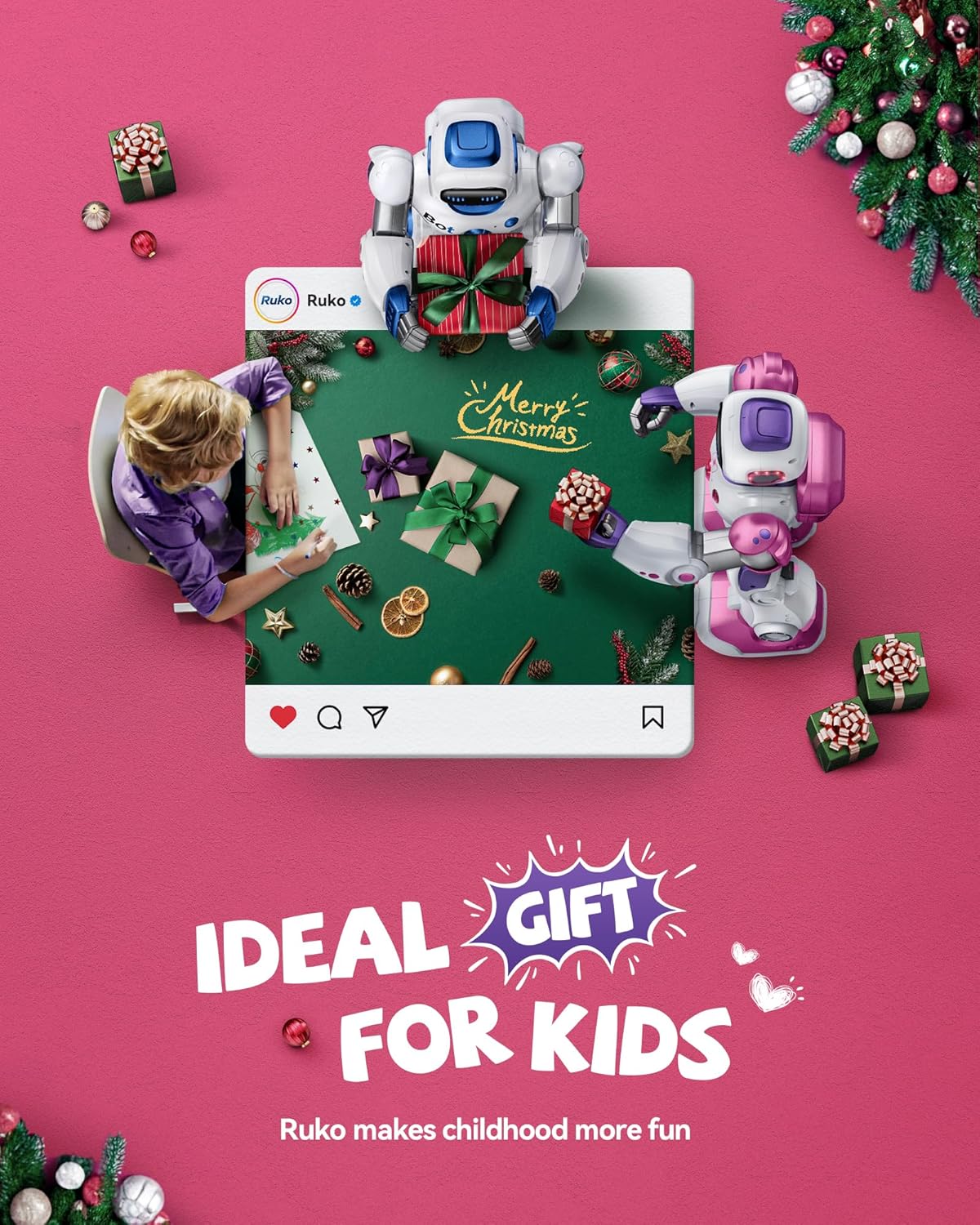 Ruko 1088 Smart Robot Toys for Kids, Large STEM Programmable Interactive RC Robot with Voice Control, App Control, Gifts for Boys & Girls Age 4 5 6 7 8 9, Pink