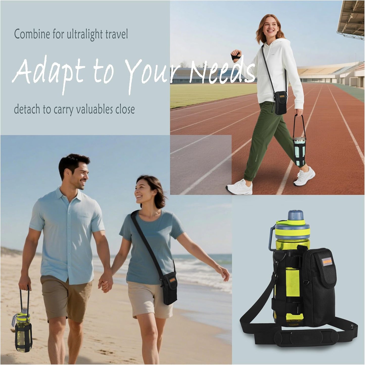 Water Bottle Holder with Strap, Shoulder & Hand Bottle Holder with Phone Pocket – Fits 32-64 oz Sports Bottles & 20-40 oz Insulated Bottles – Durable Sling Bag for Walking, Hiking, Gym