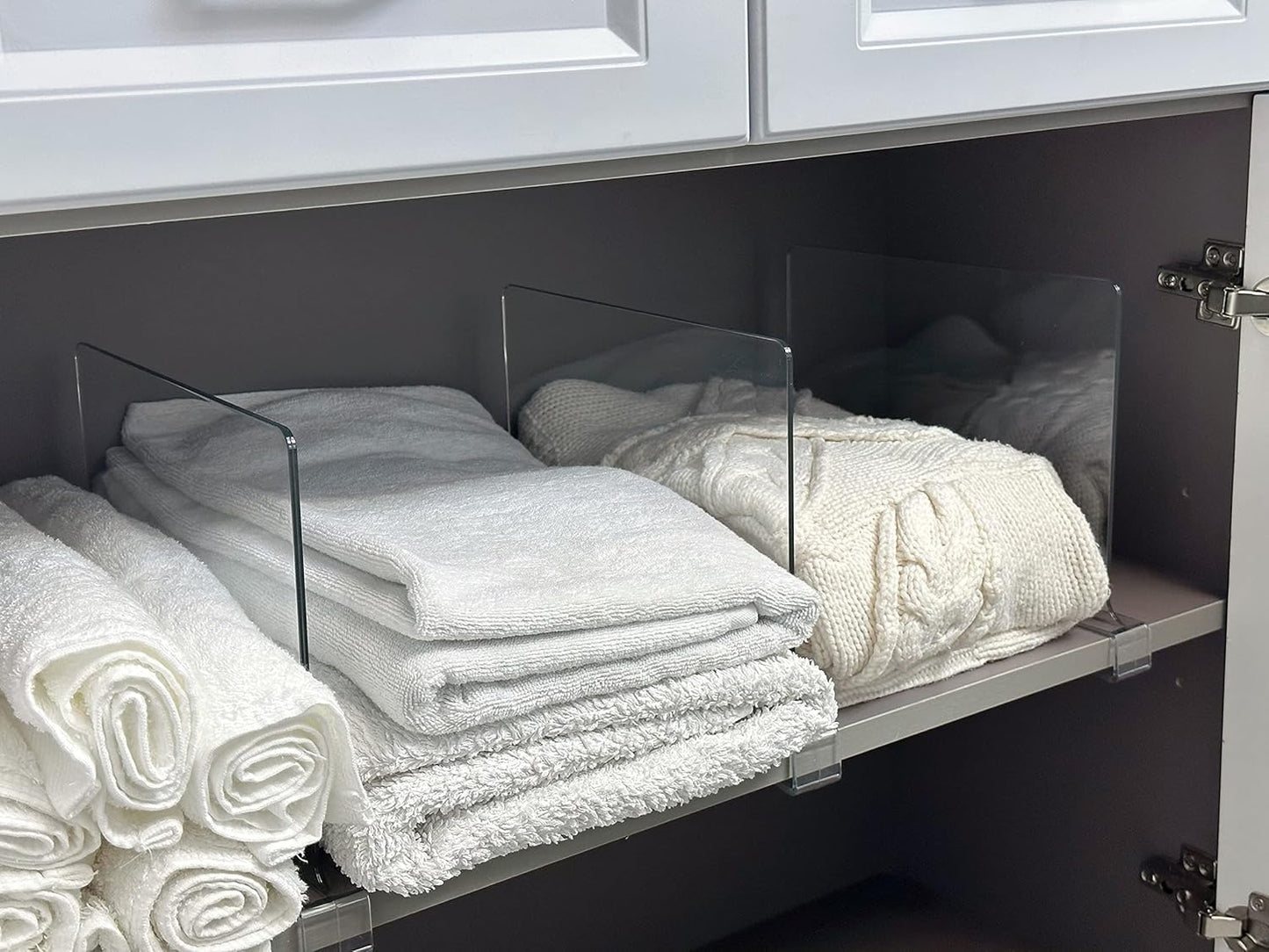 LikeU Acrylic Shelf Dividers for Closets,4 PCS Wood Shelf Dividers,Clear Shelf Separators,Perfect for Clothes Organizer and Bedroom Kitchen Cabinets Shelf Storage and Organization…