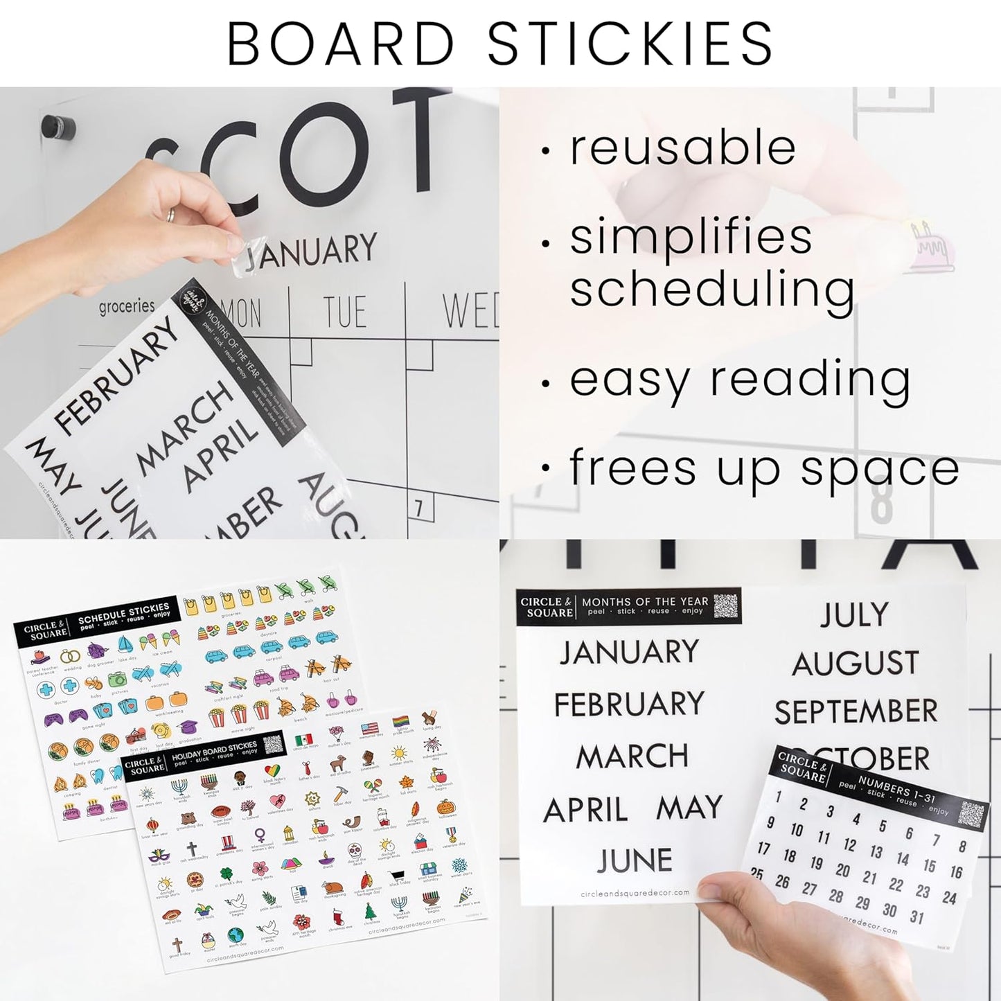 Personalized Clear Acrylic Calendar for Wall, Calendar Whiteboard for Wall, Dry Erase Wall Calendar, Wall Calendar Organizer System for Home (Block, Grey, 38"W x 26"H)