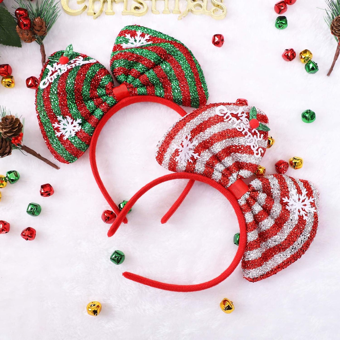 Aneco 6 Pack Christmas Bow Headband Party Hats Hair Hoop Holiday Decoration Headdress for Xmas Party Supplies