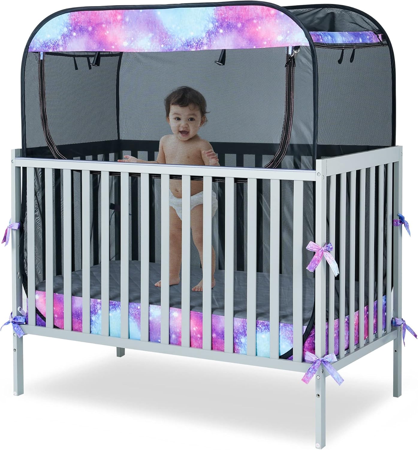 Porayhut Portable Baby Crib Net Safety Mesh Tent,Pop up Infant Mosquito Net, See Through Canopy Netting Cover for Baby&Toddler to Keep Baby from Climbing Out.