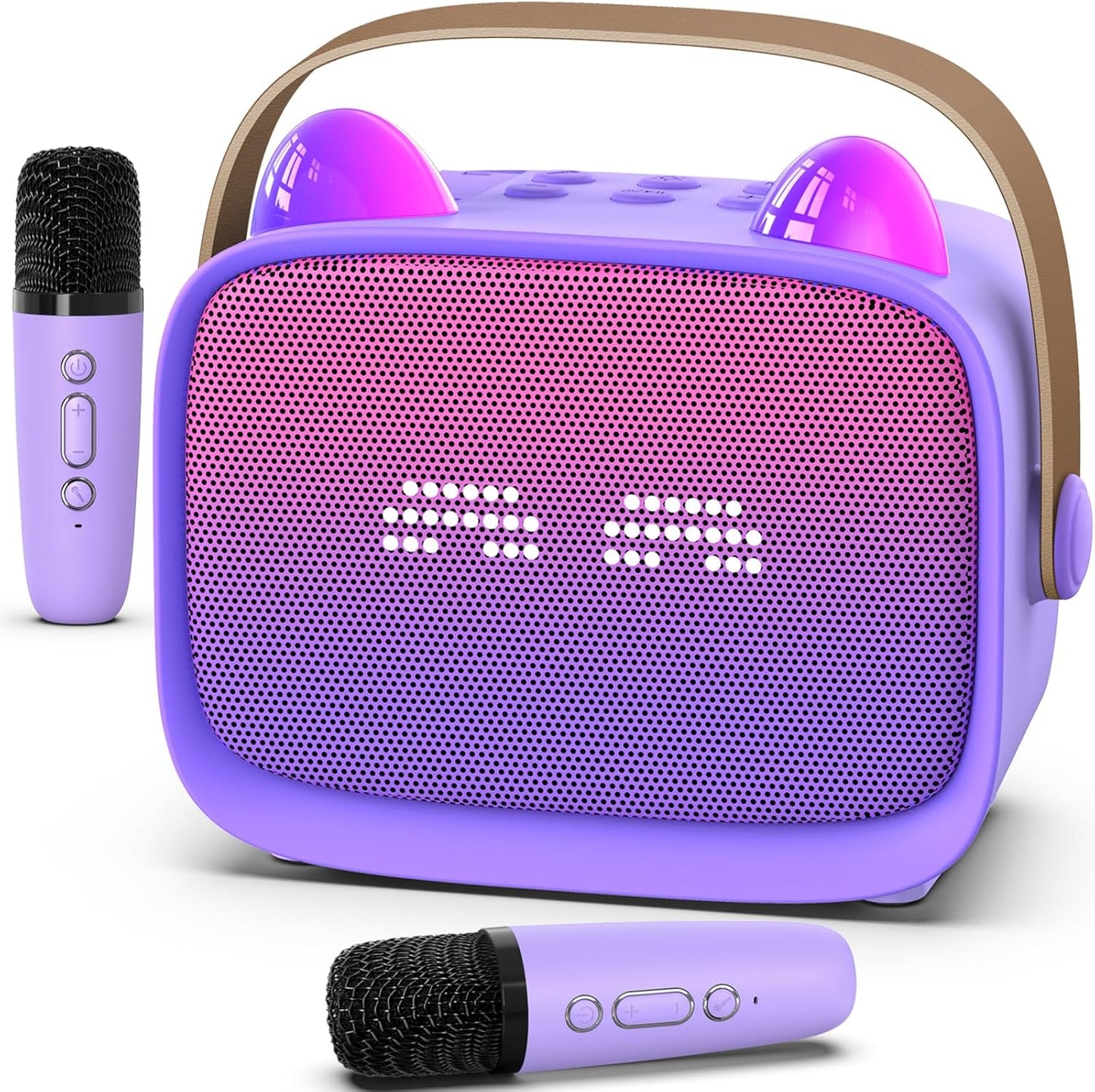 Mini Karaoke Machine Toys Gifts,Kids Portable MP3 Player with 2 Wireless Microphone and LED,Christmas Birthday Gifts for Girls Boys 3 4 5 6 7 8+ Year Old (Purple)