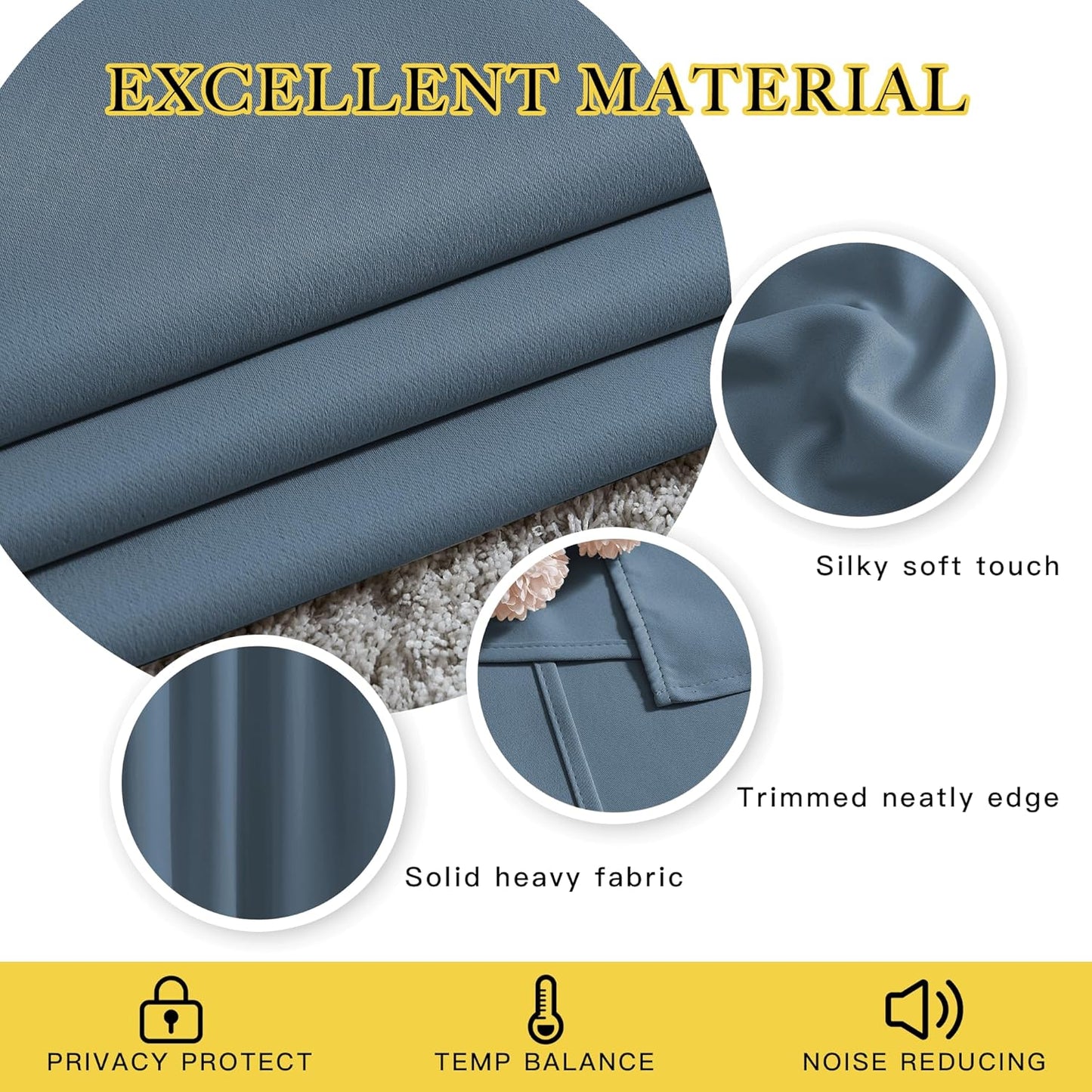 NICETOWN Room Darkening Curtain Panels - (52 inches Wide, Smoky Blue, 2 Pieces) Nursery & Infant Care Drapes, Extra Long 120 inches Length Curtains for Patio Door/Dining Room