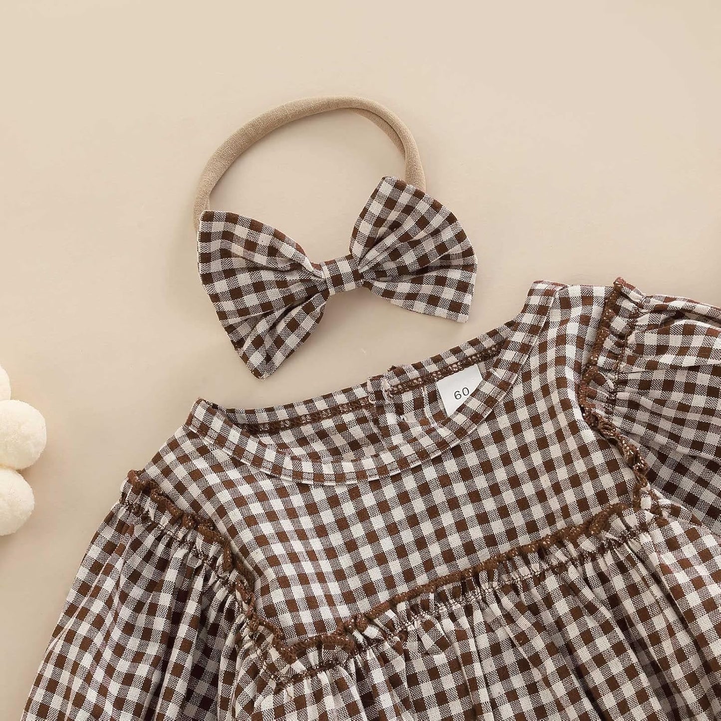 Douhoow Infant Baby Girl Plaid Romper Baby Sweatshirt Romper Ruffle Festival Clothes Fall Winter Outfits with Headband