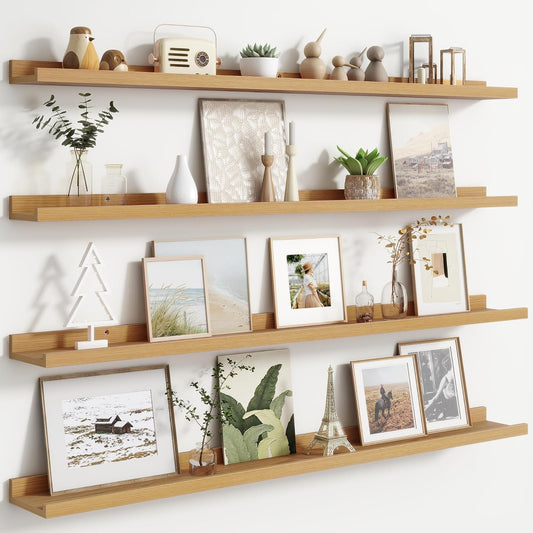 Floating Picture Ledge Shelves for Wall Set of 4, 48 Inch Wall Shelves with Lip Long Large Nursery Book Shelf for Toys Storage Kids Bookshelf Wall Mounted Living Room Bedroom Decor Frames