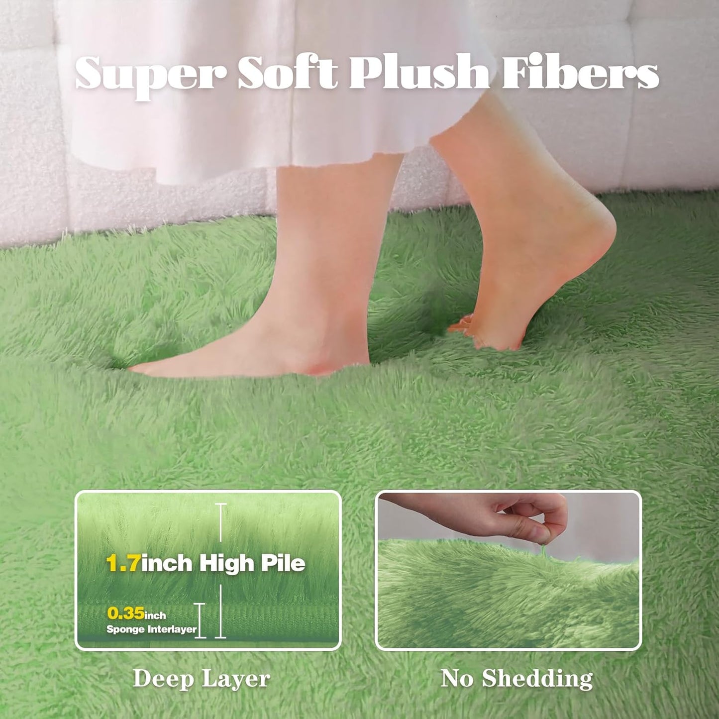 5x8 Area Rug for Living Room: Fluffy Shag Soft Washable Rugs Fuzzy Plush Indoor Carpet for Bedroom Nursery Playroom Dorm Kids Girls Boys Room (Sage Green, 5'x8')