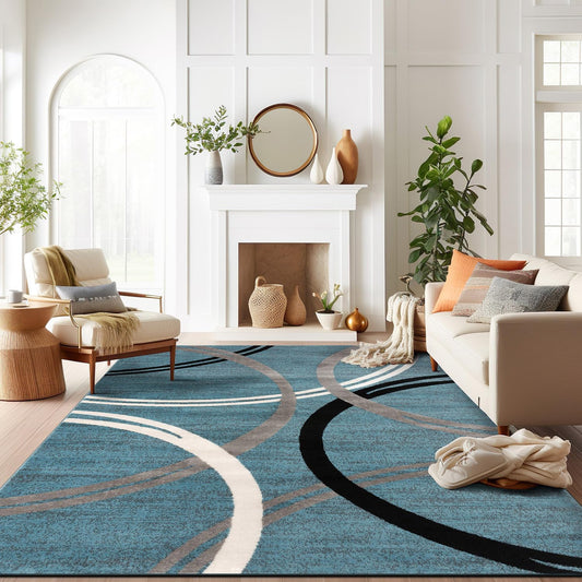Rugshop Modern Wavy Circles Design Area Rug 10' x 14' Blue