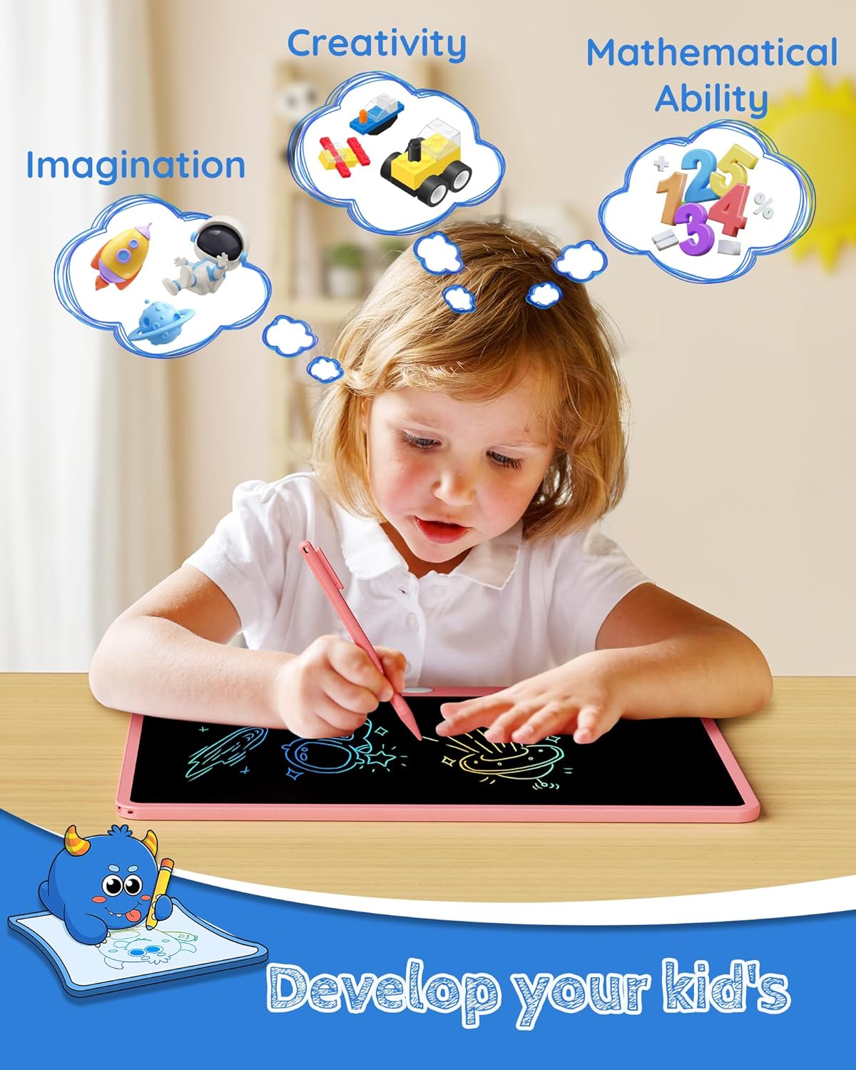 TEKFUN LCD Writing Tablet Doodle Board, 16 Inch Colorful Drawing Tablet Writing Pad,Toddler Toys for 3 4 5 6 7 8 9 Year Old Girls Boys Teen Adults,Birthday Gifts for Kids (Pink)