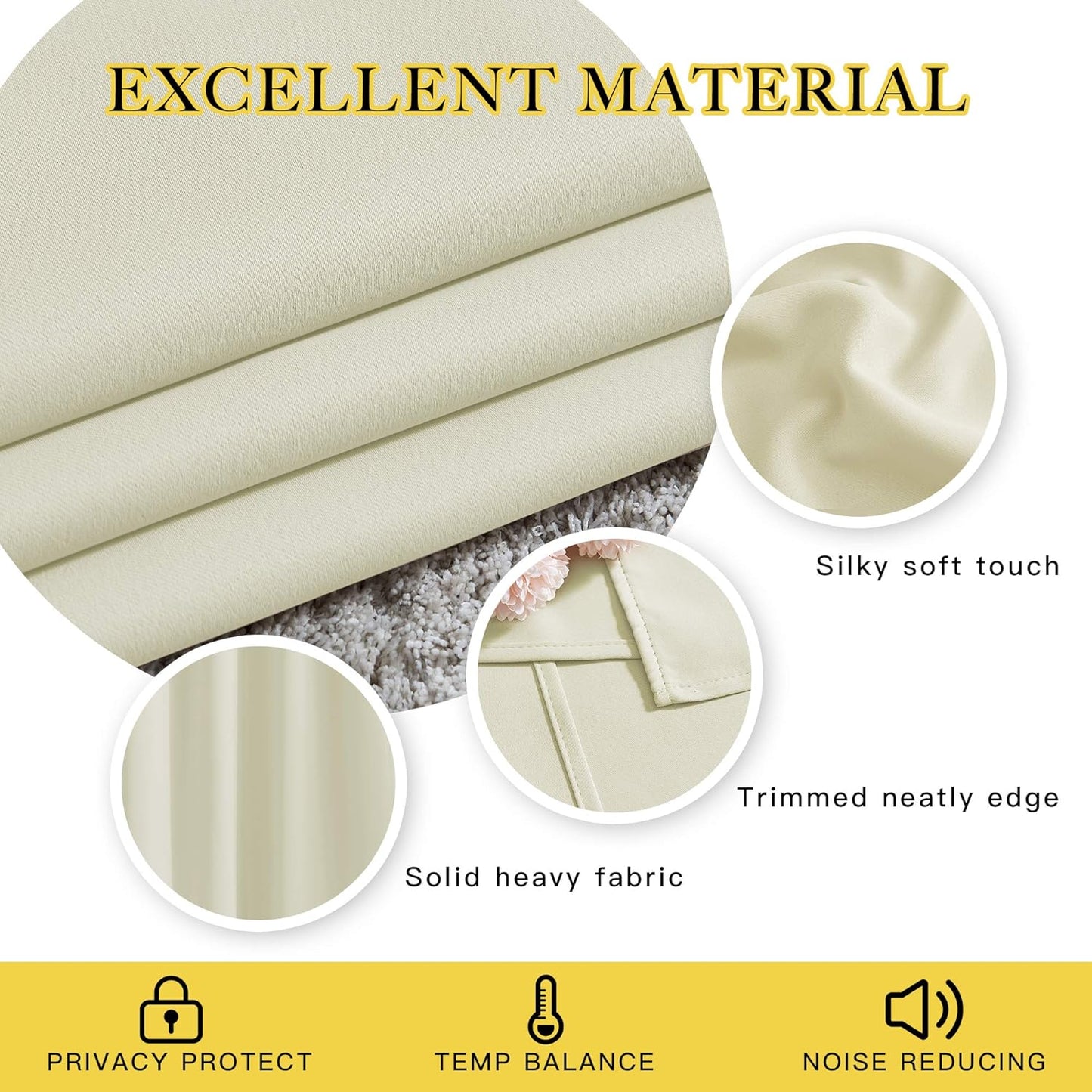 NICETOWN Room Darkening Curtains and Drapes 54 inch Long - Grommet Energy Saving Thermal Insulated Light Blocking Window Treatments for Bedroom (Beige, 1 Pair, W37 x L54)