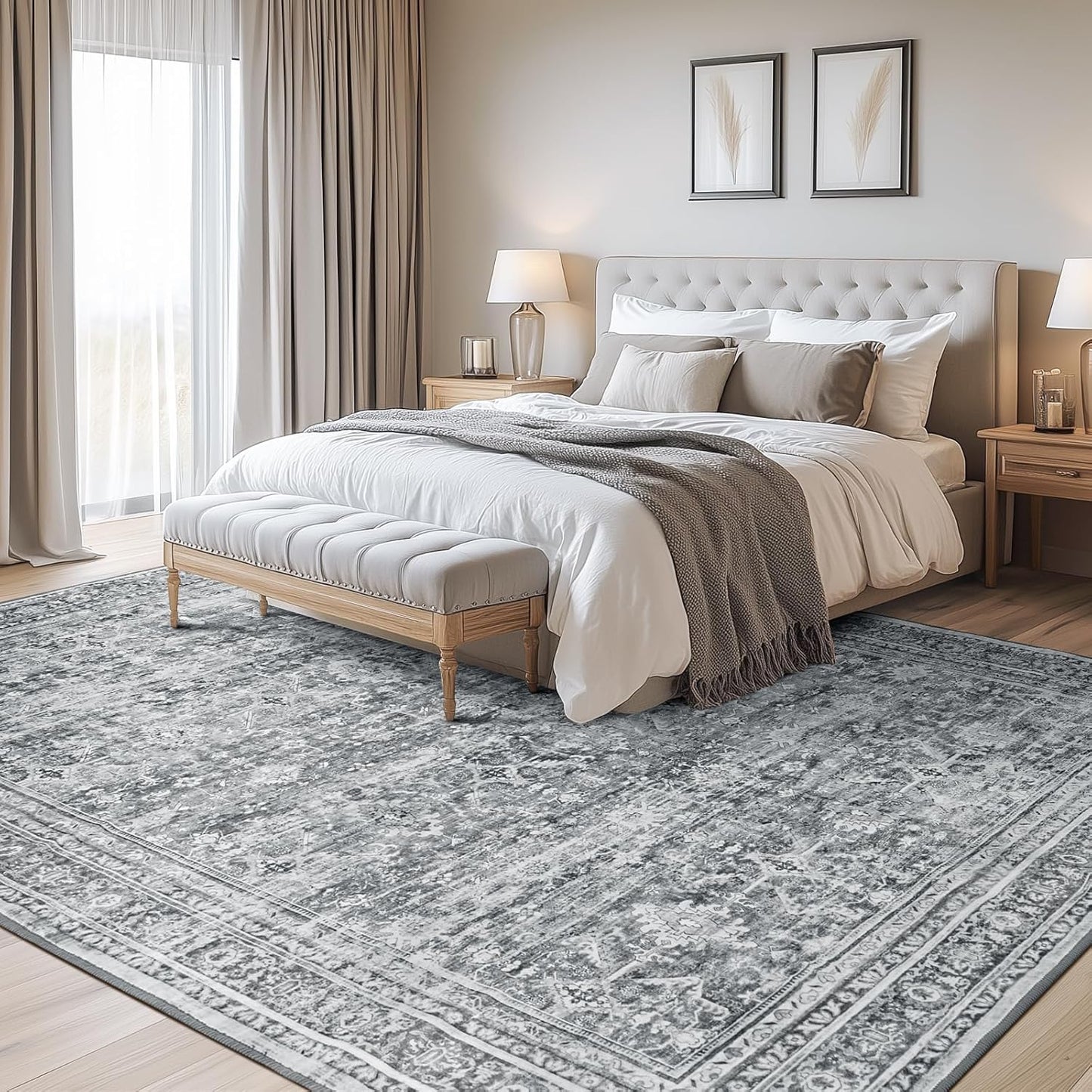 Lofus 9x12 Area Rug for Living Room,Grey Washable Large Rugs with Non-Slip Backing,Soft Neutral Carpets for Bedroom Dining Room Home Office Indoor Nursery