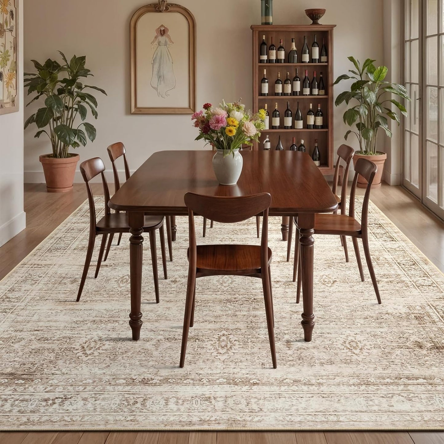 Lofus 9x12 Area Rug for Living Room,Beige Washable Large Rugs with Non-Slip Backing,Soft Neutral Carpets for Bedroom Dining Room Home Office Indoor Nursery