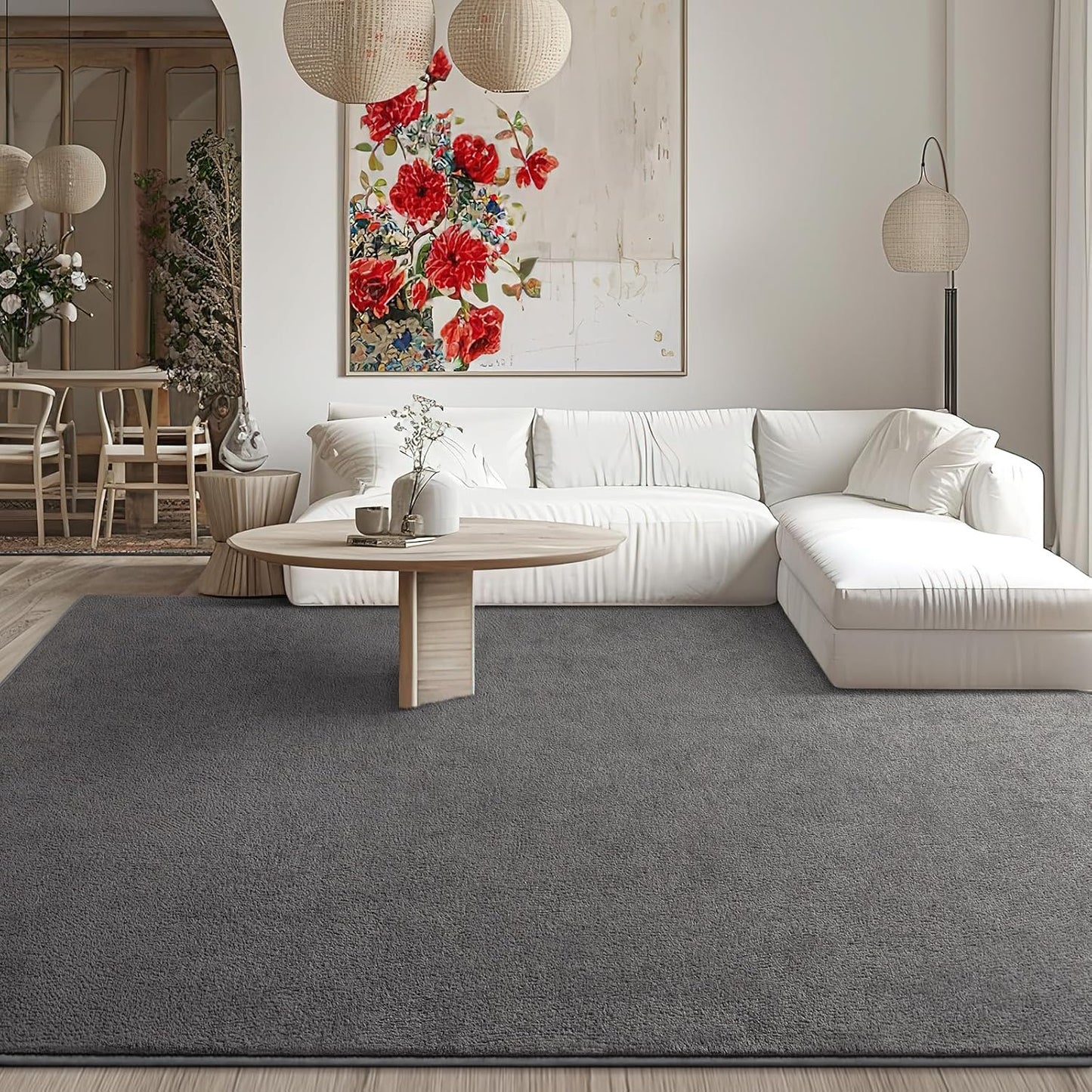 Kimicole 4x6 Washable Area Rugs for Bedroom Living Room, Low Pile Ulta-Thin Solid Color Rug, Non-Slip Soft Fluffy Carpet for Nursery Kids Room Dorm Room Home Decor (Deep Grey)