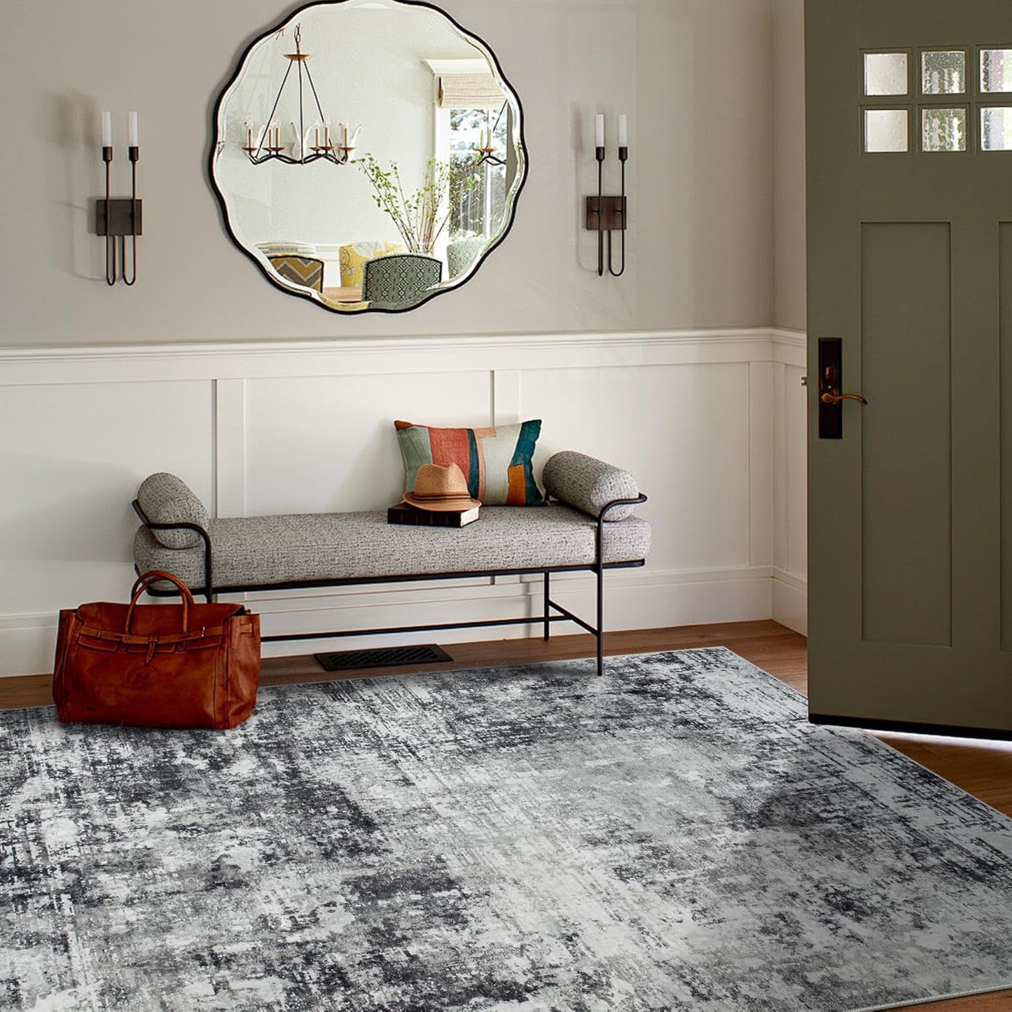 4x6 Area Rugs for Living Room Rug Washable: Modern Large Rug for Dining Room Bedroom Carpet Non Slip Low Pile 4 by 6 Indoor Abstract Nursery Home Office Black Grey