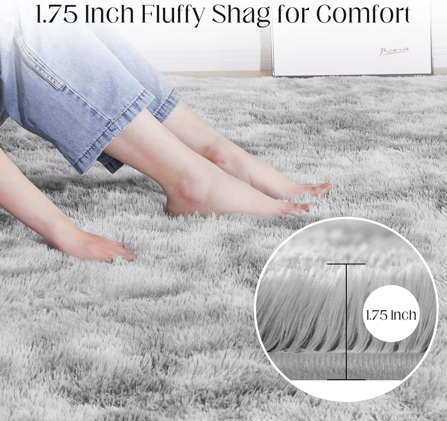Area Rug, 4x5.8 Tie-Dyed Light Grey Rugs for Bedroom, Soft Plush Area Rugs for Living Room, Nursery, Study Room, Dressing Room, Home Decor