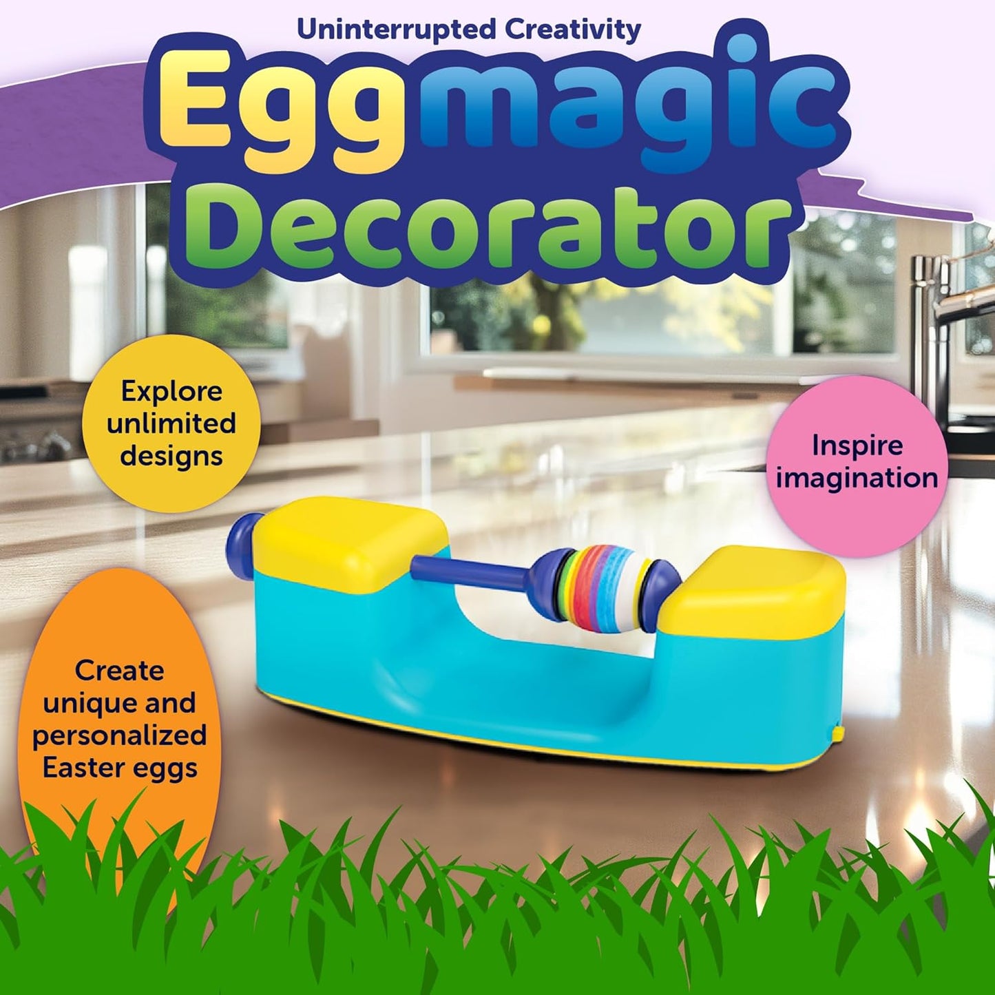 MindWare Eggmagic Decorator Dynamic Easter Egg Coloring Kit with Automatic 360 Egg Spinner and Vibrant Non-Toxic Marker Set (8 ct) for Creative Family Fun Decorating Activity